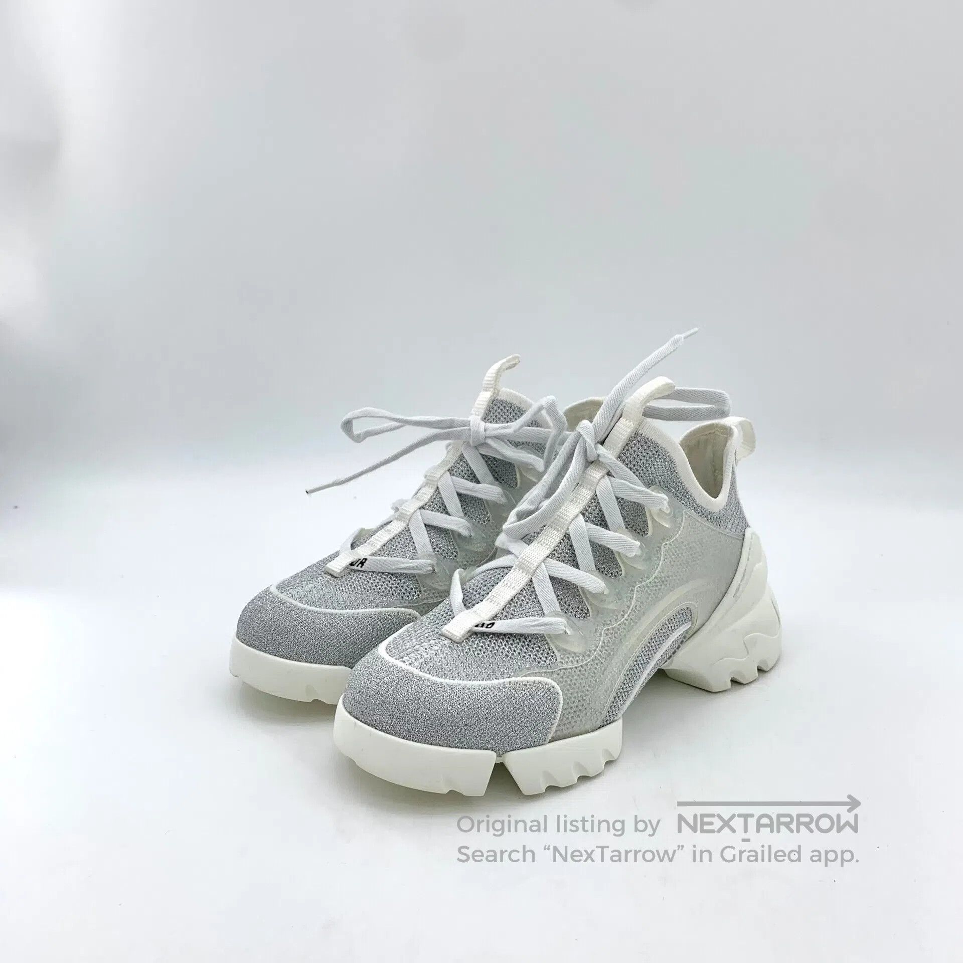 Dior Dior Silver Mesh Round Toe Laced Mid-top Dad Shoes| Size US 5 / IT 35 - 1 Thumbnail