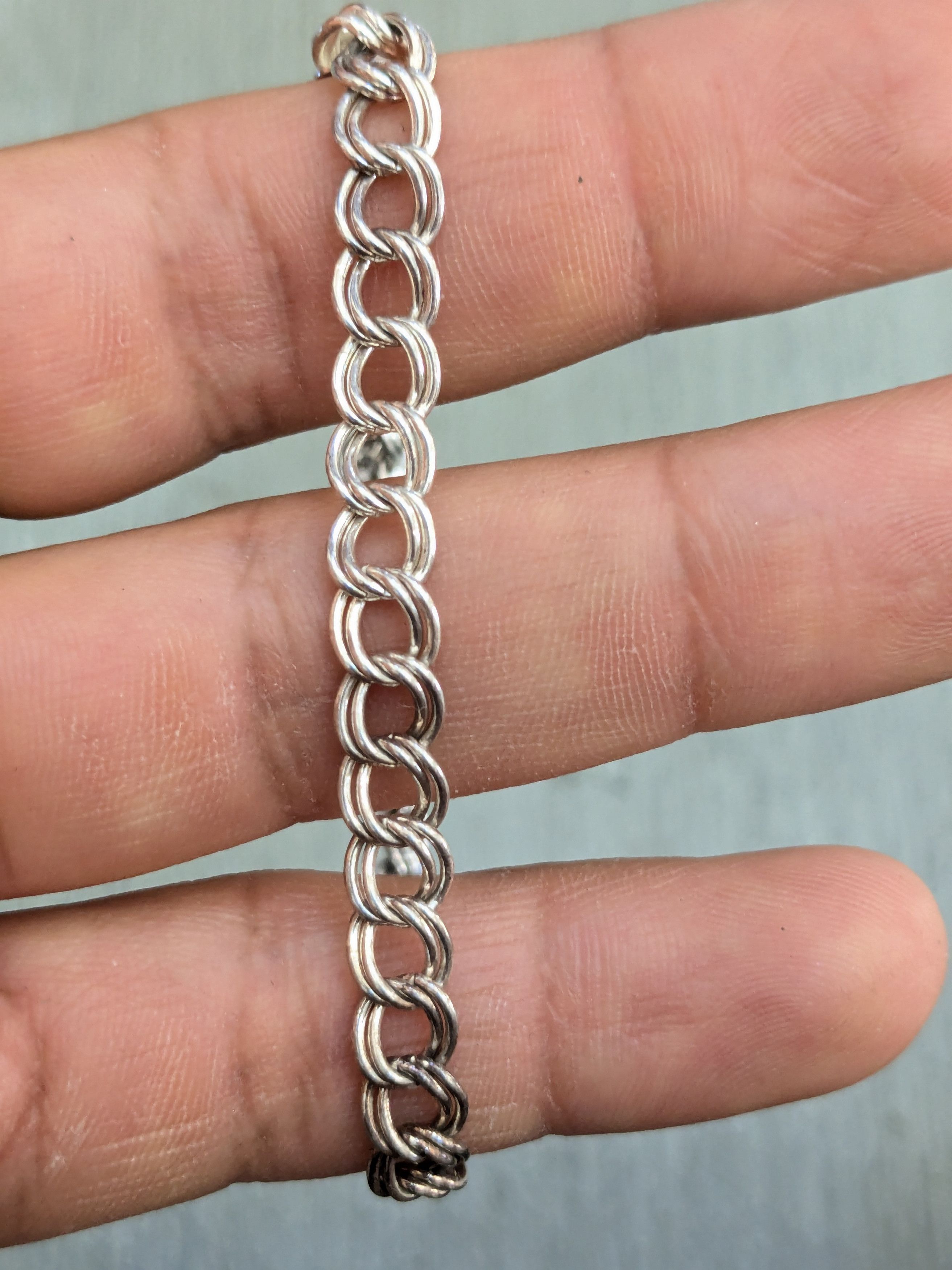 Jewelry Sterling Silver Bracelet Double Curb Heart Charm 7" Italy Size ONE SIZE - 11 Thumbnail