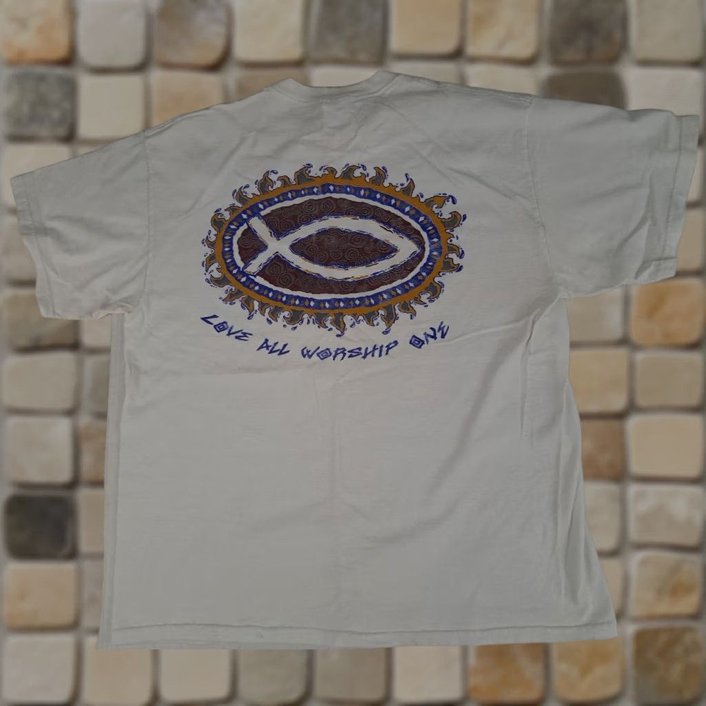 Delta VINTAGE Delta Pro Weight T-Shirt White 90s Love God Graphic Print Unisex Adults XL Short Sleeve Crew Neck Mens Womens Size US XL / EU 56 / 4 - 1 Thumbnail