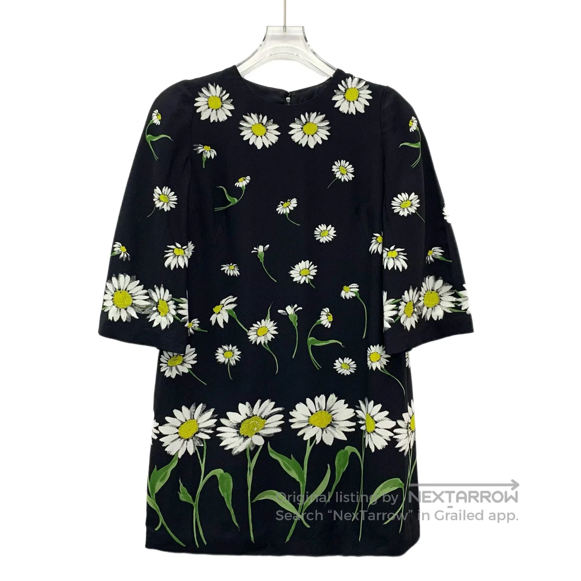 Dolce & Gabbana Dolce Gabbana Black daisy print crew neck short sleeve dre Size XS / US 0-2 / IT 36-38 - 1 Thumbnail