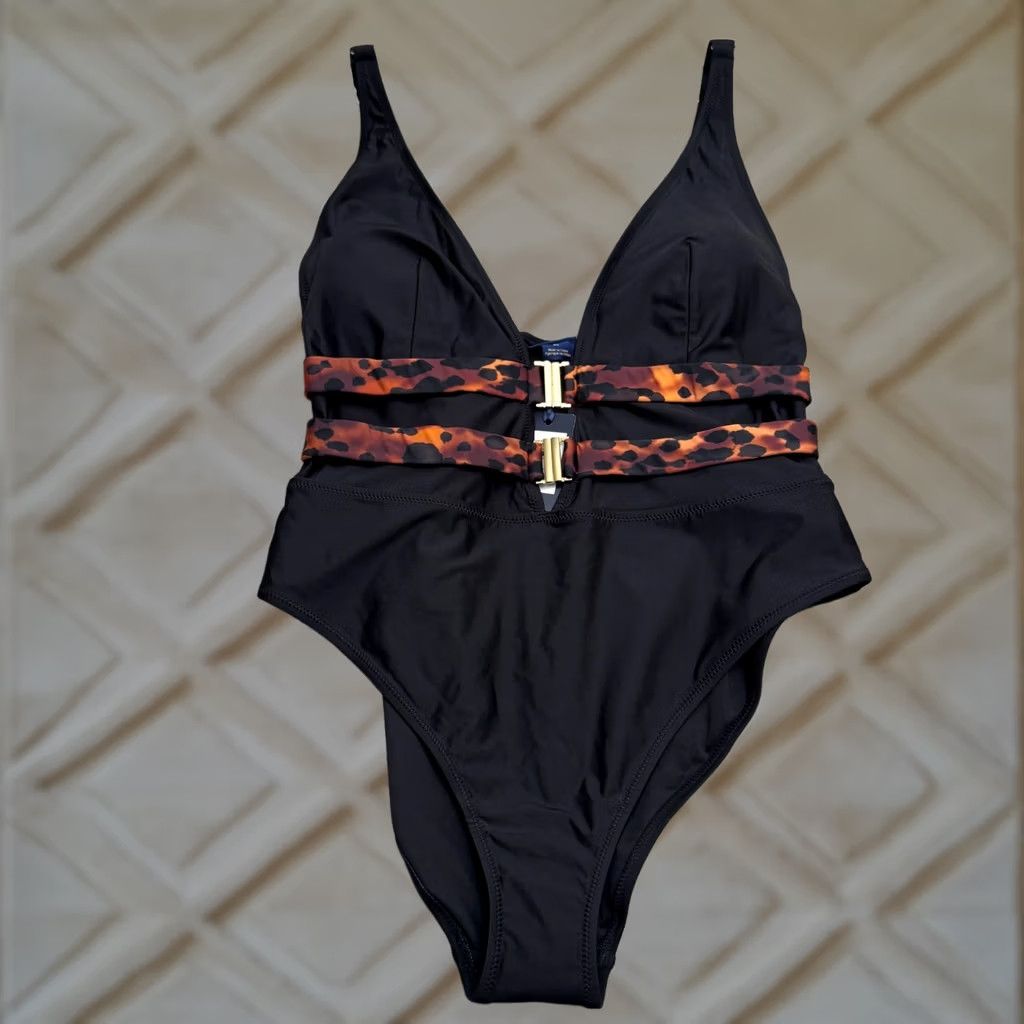 Vintage Fox & Royal One Piece Beach Leopard Belted Swimwear Bodysuit M Black Animal Print Velcro? Size M / US 6-8 / IT 42-44 - 1 Thumbnail