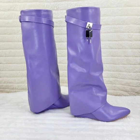 Other Fold Over Skirted Knee Boots 3" Wedge Heel Pull On Half Zipp Size US 7 / IT 37 - 1 Thumbnail