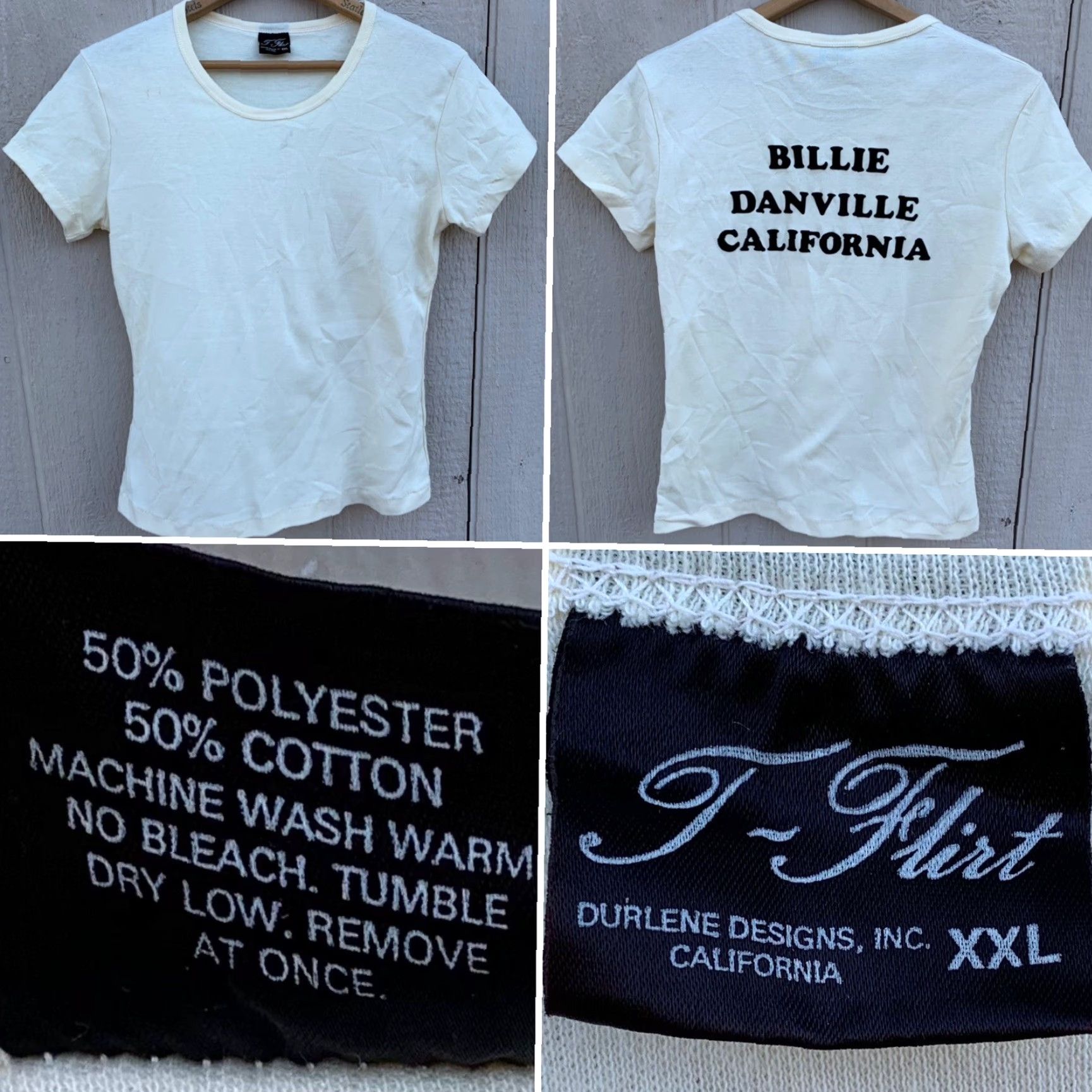 Vintage VINTAGE Billie Danville California T-Flirt T-Shirt 2XL Yellow Iron On Lettering 1980s Mens Women? No gender specified. Size XXL / US 16-18 / IT 52-54 - 2 Thumbnail