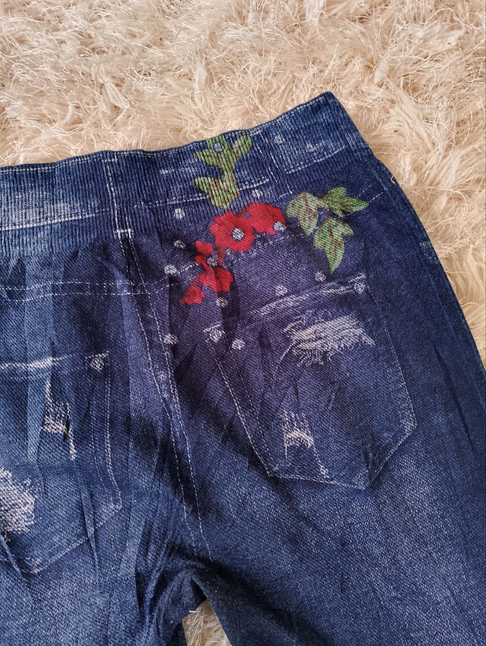 If Six Was Nine FLORAL Distressed Sketch Denim Legging Size 26" / US 2 / IT 38 - 8 Thumbnail