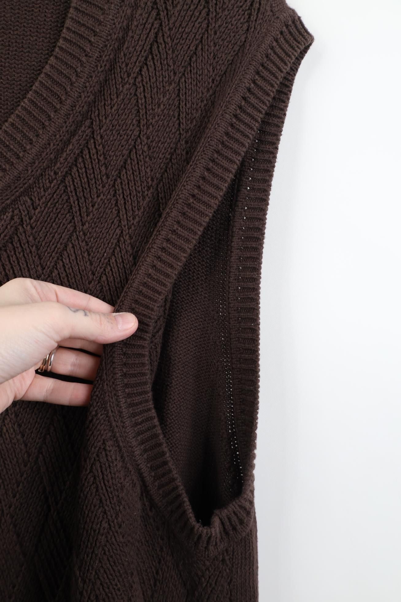 Vintage Vintage 90s Streetwear Diamond Weave Knit Sweater Vest Brown Size US XL / EU 56 / 4 - 6 Thumbnail