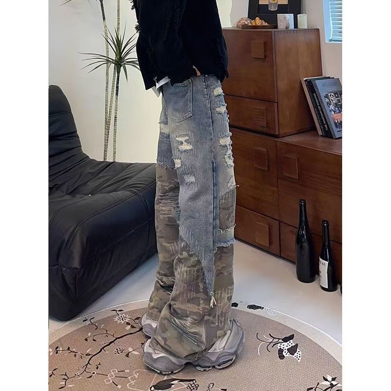 Japanese Brand × Jean Vintage camouflage patchwork washed baggy jeans Size US 32 / EU 48 - 4 Thumbnail