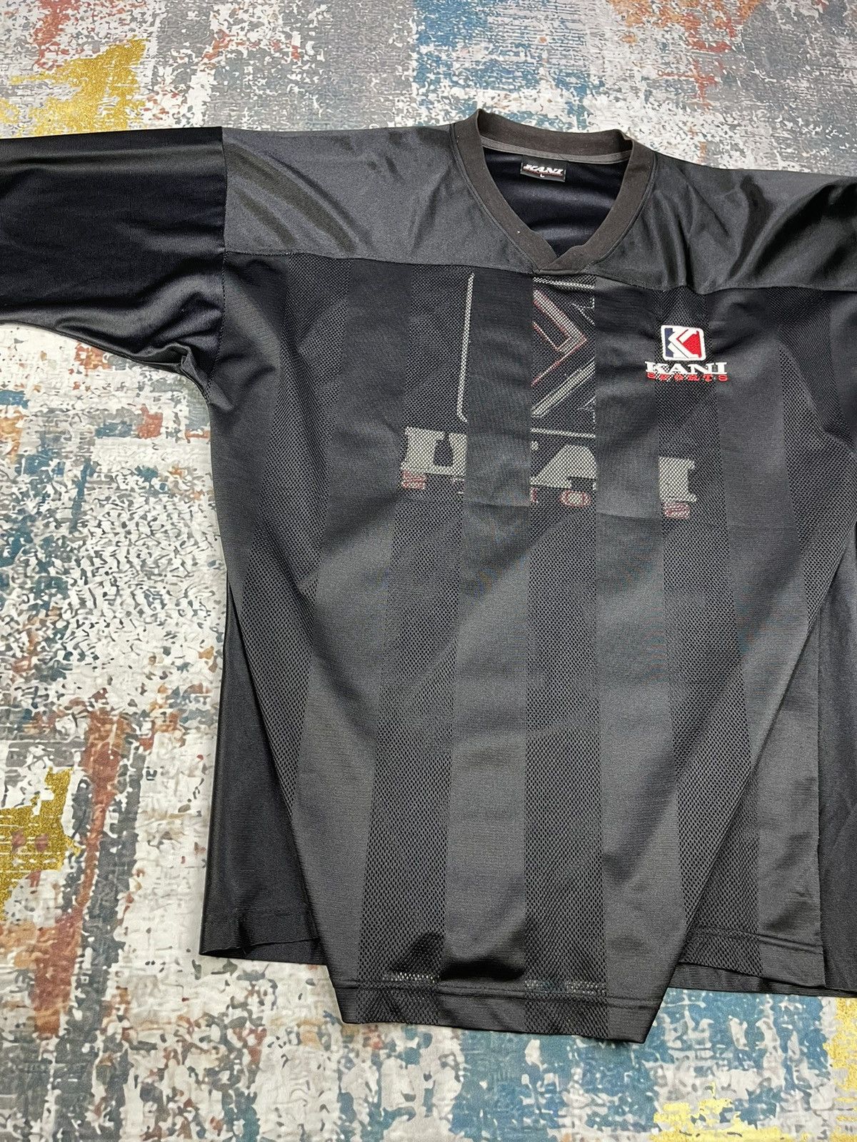 Karl Kani Vintage KANI SPORTS Big Logo Mesh Stripe Tee. Size US L / EU 52-54 / 3 - 6 Thumbnail