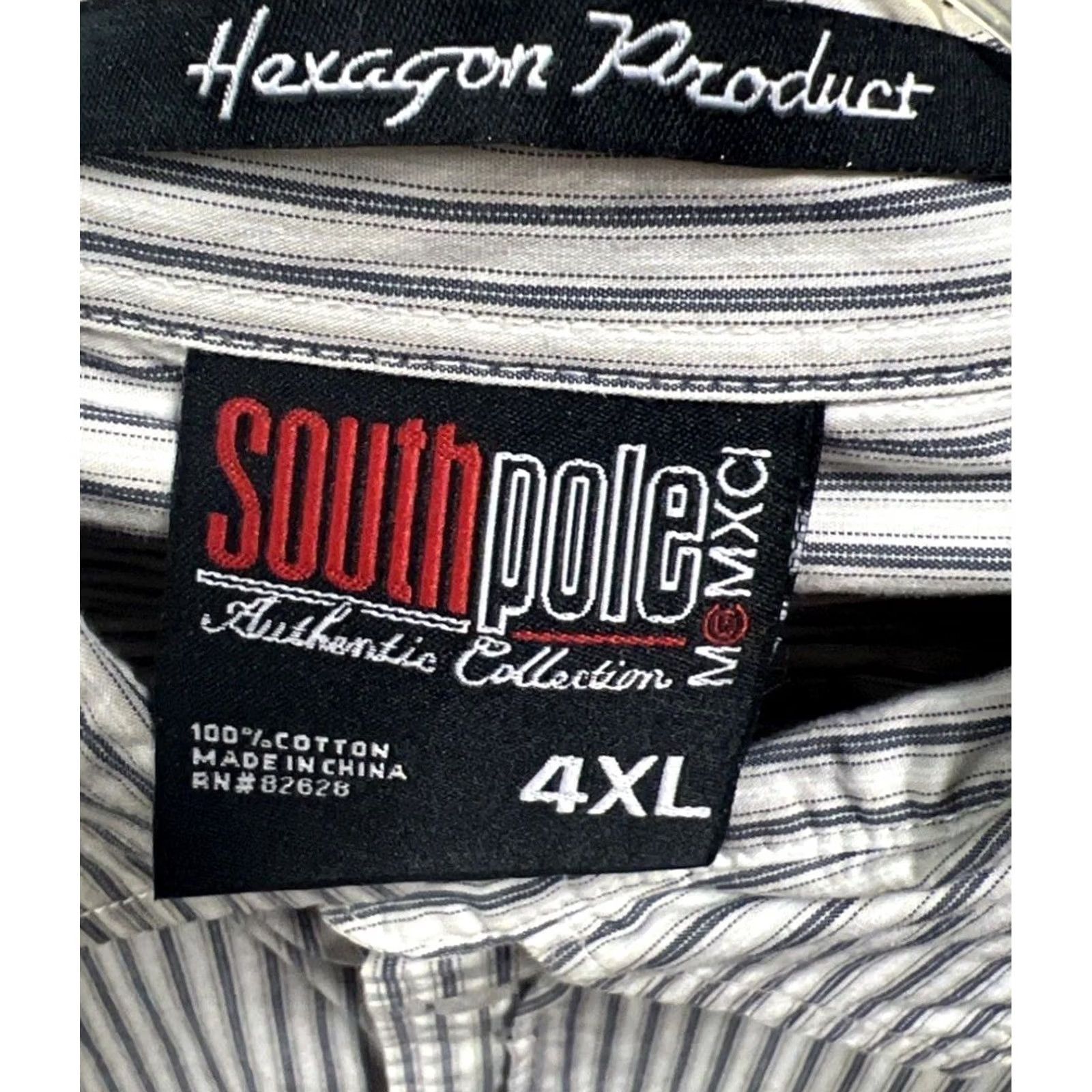 Southpole VINTAGE Southpole Button-Up Shirt 4XL White Black Striped Long Sleeve 100% Cotton Size US XXL / EU 58 / 5 - 3 Thumbnail