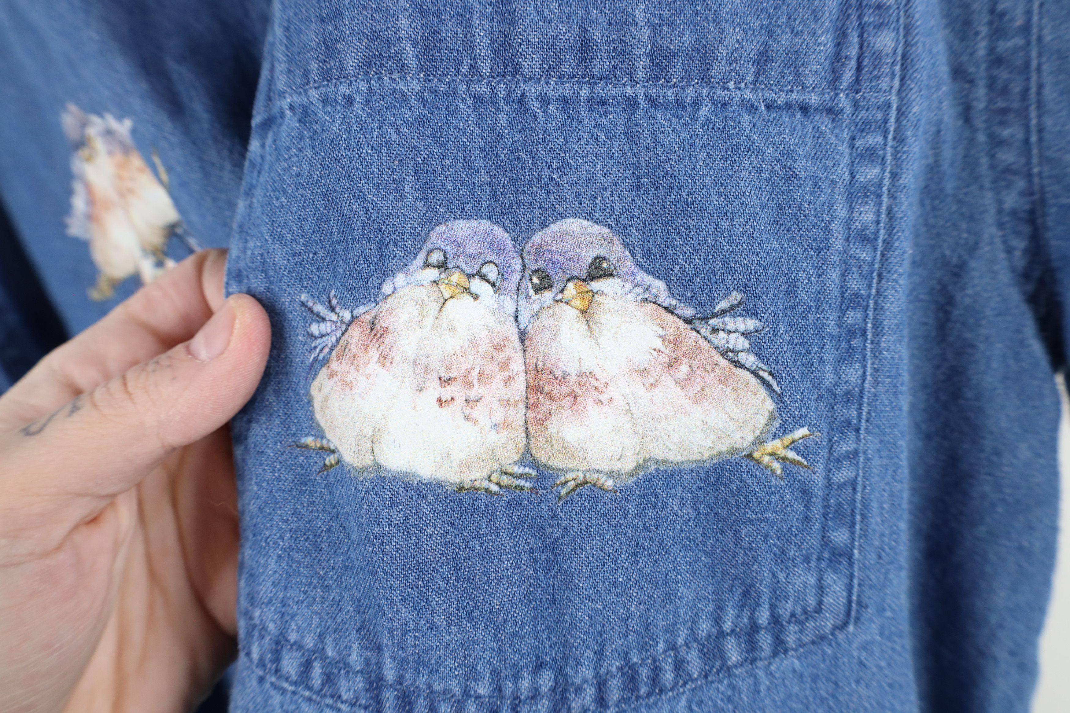 Vintage Vintage 90s Streetwear Bird Short Sleeve Denim Button Shirt Size M / US 6-8 / IT 42-44 - 5 Thumbnail