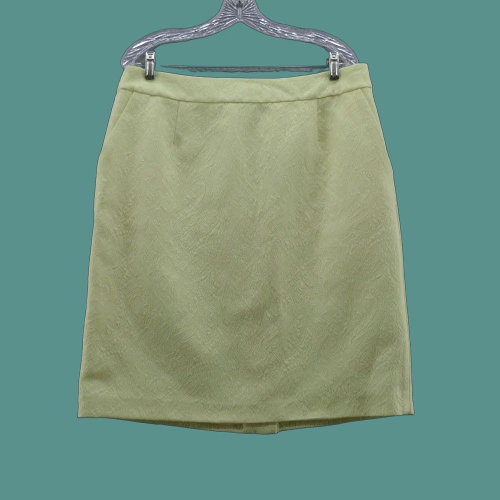 Banana Republic Womens Skirt Pencil 14 Yellow Paisley Jacquard Lined Knee Length Career Womens