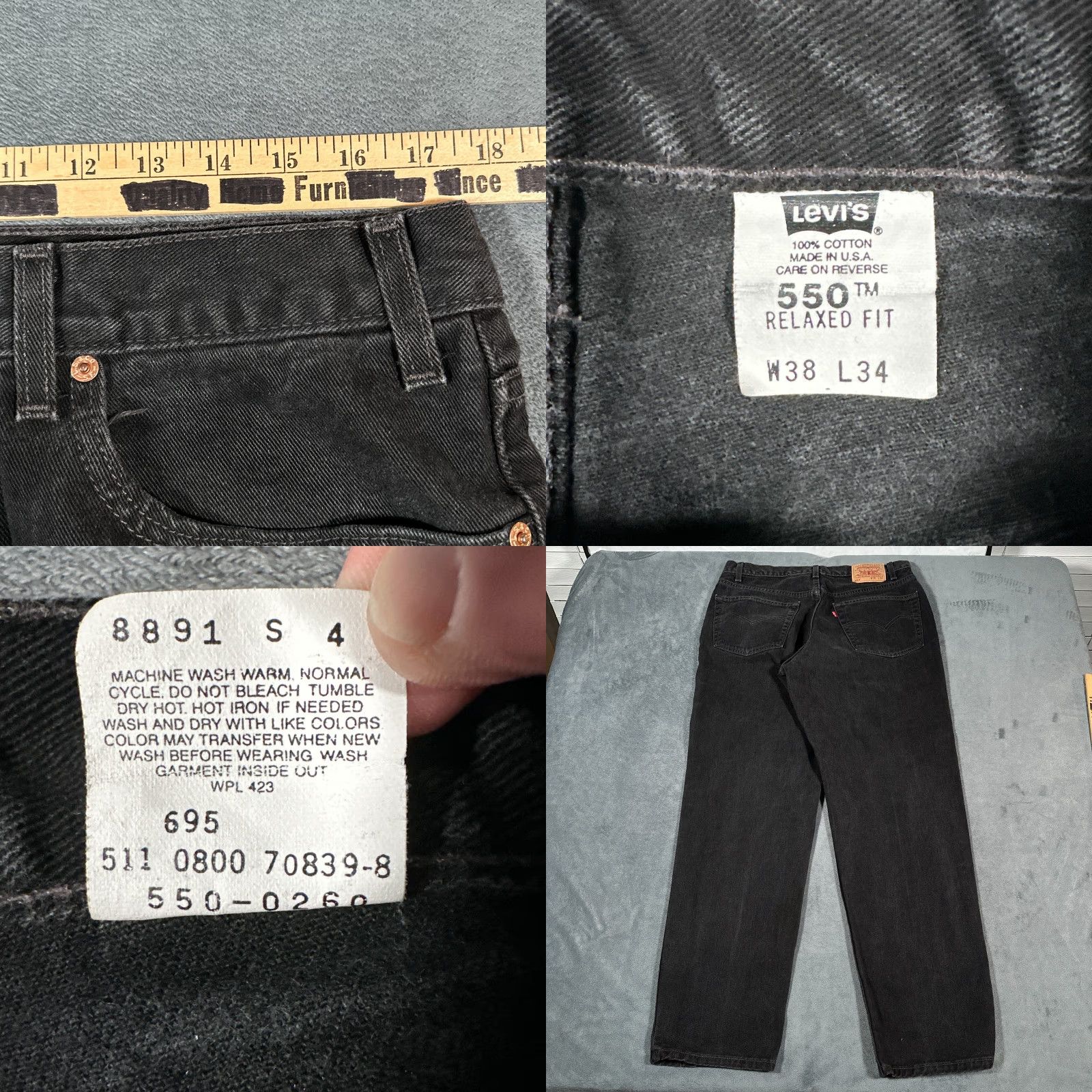 Levi's Levi's 550 Jeans Vintage Relaxed Fit Tapered Leg Denim Black 34x33 USA 90s Y2K 5-Pocket Design Men Size US 34 / EU 50 - 8 Thumbnail