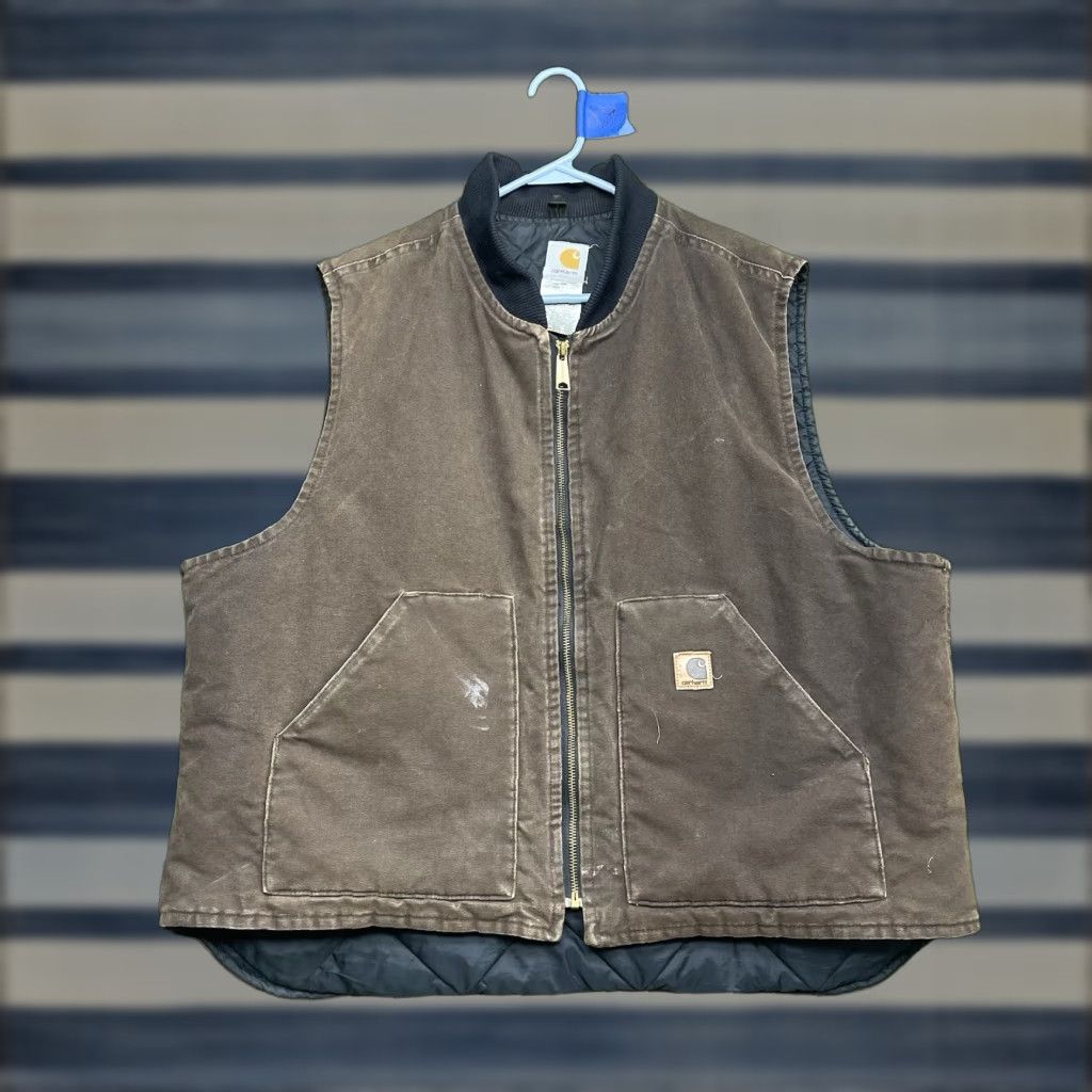 Carhartt Vintage Vest 2XL Mens Brown V02 Duck Canvas Quilt Lining Full Zip Jacket Coat with Zipper Nylon Lining Wool? Wait.