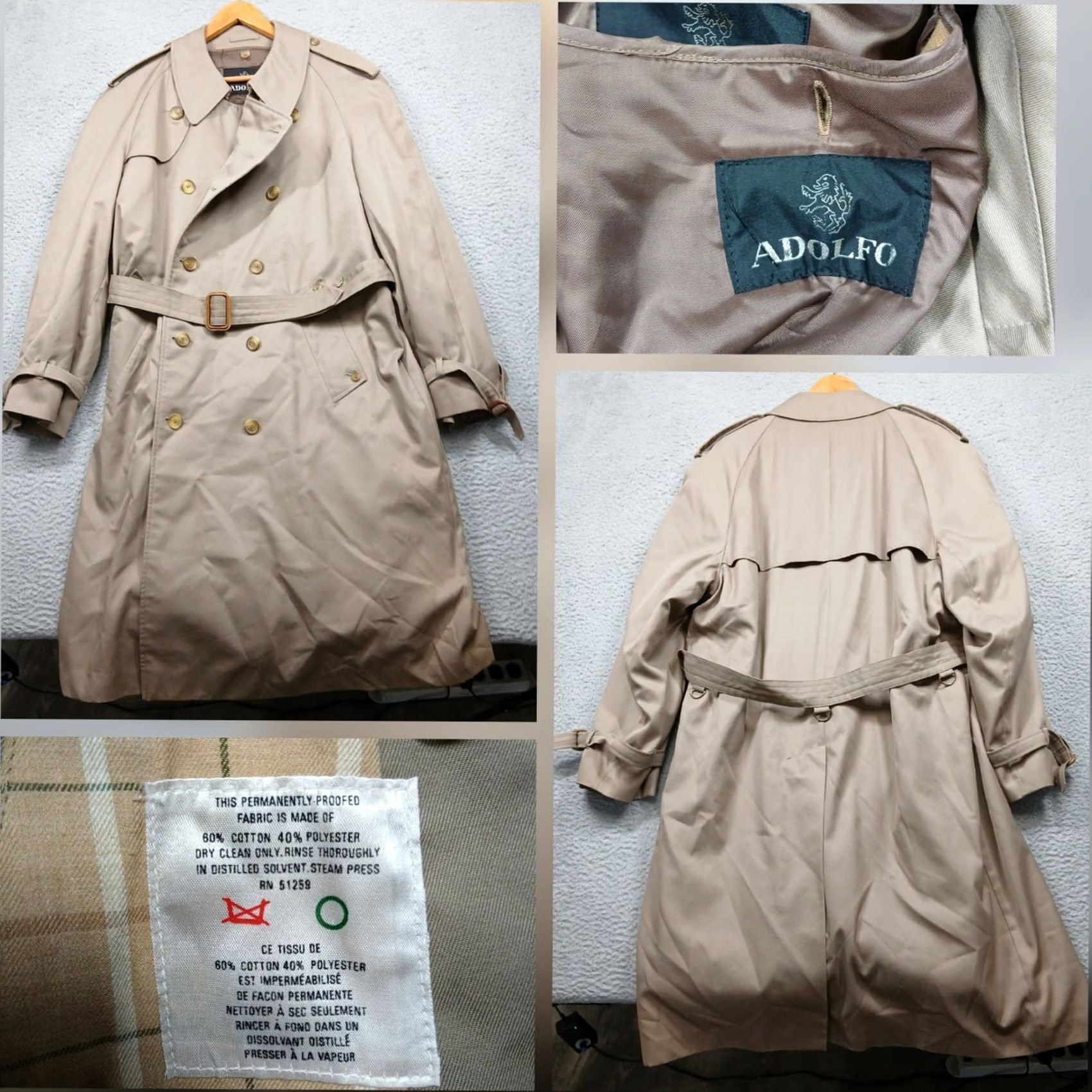 Vintage Adolfo Classic Double Breasted Lined Belted Tan Trench Coat Men's Size US S / EU 44-46 / 1 - 2 Thumbnail