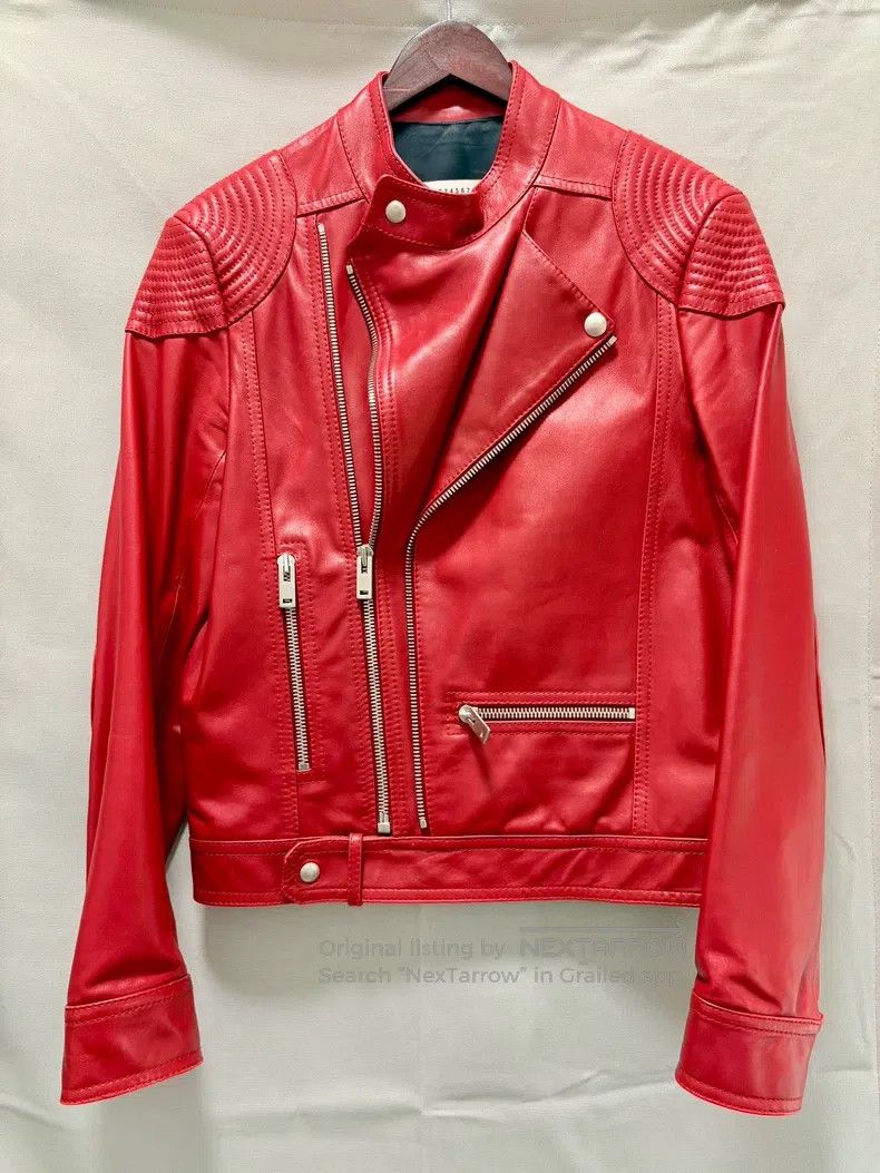 Maison Margiela Maison Margiela Red lambskin motorcycle jacket Size US S / EU 44-46 / 1 - 1 Thumbnail