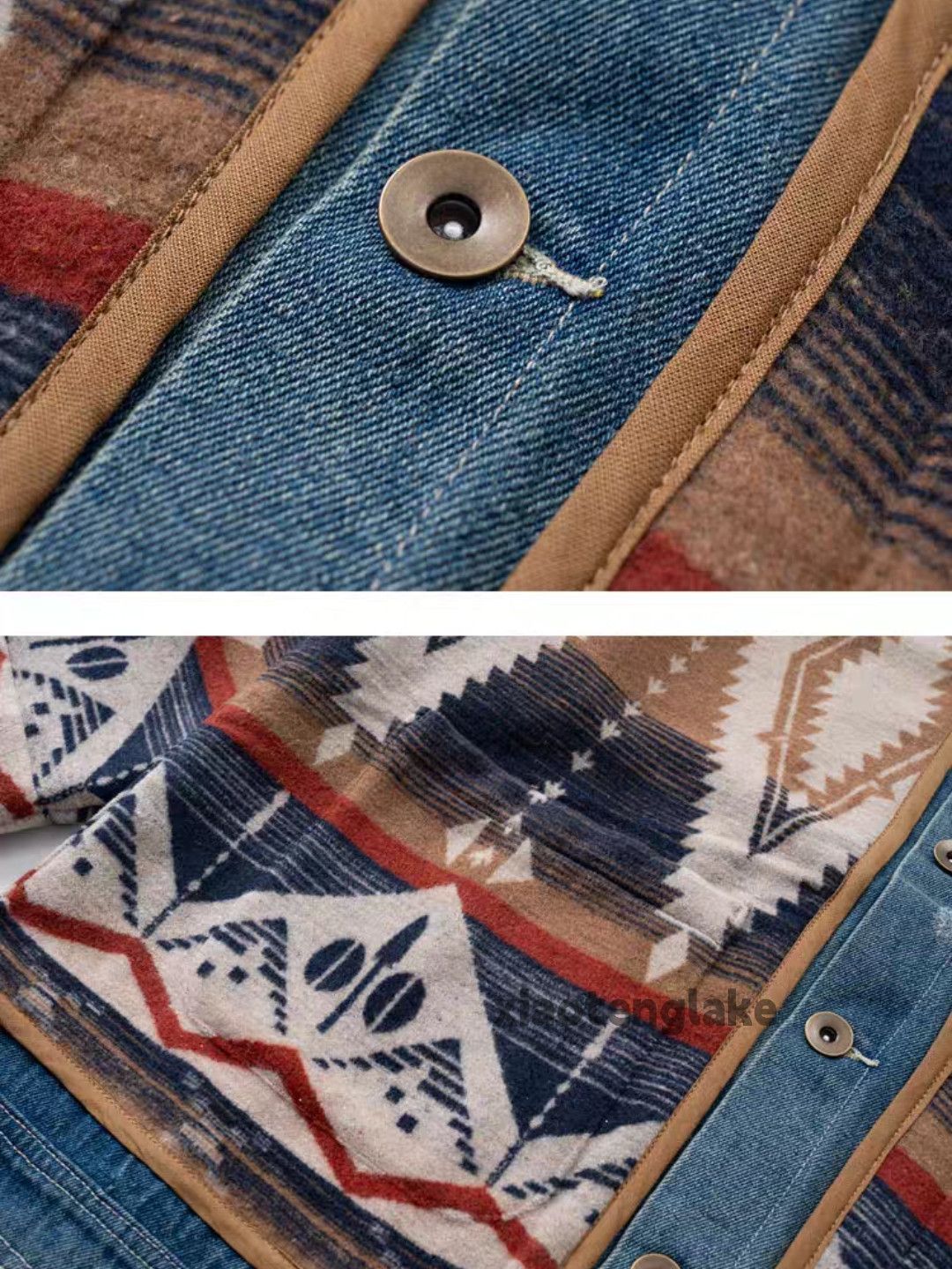 Vintage xz denim patchwork pattern navajo native jacket Size US L / EU 52-54 / 3 - 3 Thumbnail