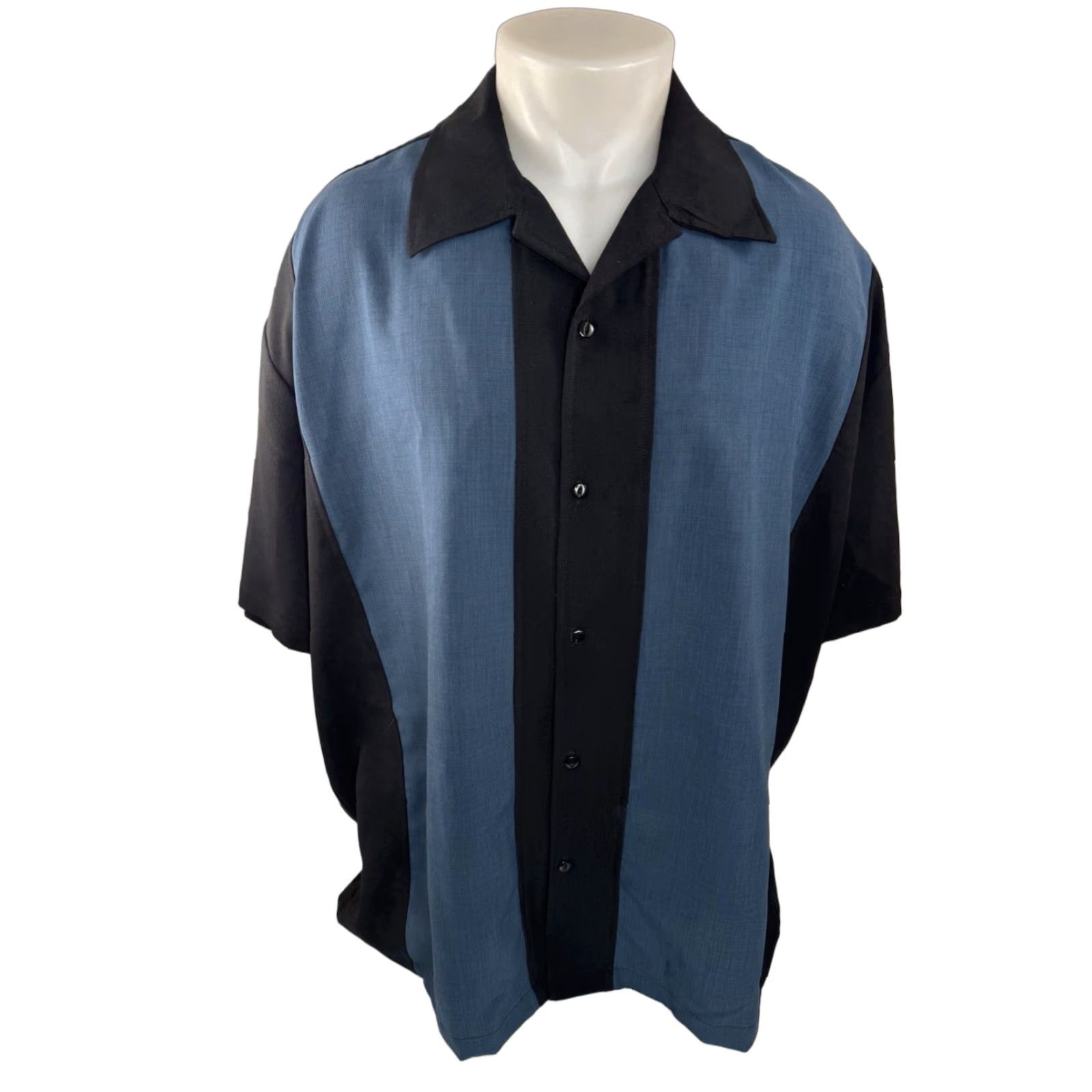 MCM STEADY Shirt 3XL Black / Blue Button-Up Short Sleeve Mens MCM Rat Pack Bowling Cabana - EXCELLENT Size US XXL / EU 58 / 5 - 1 Thumbnail