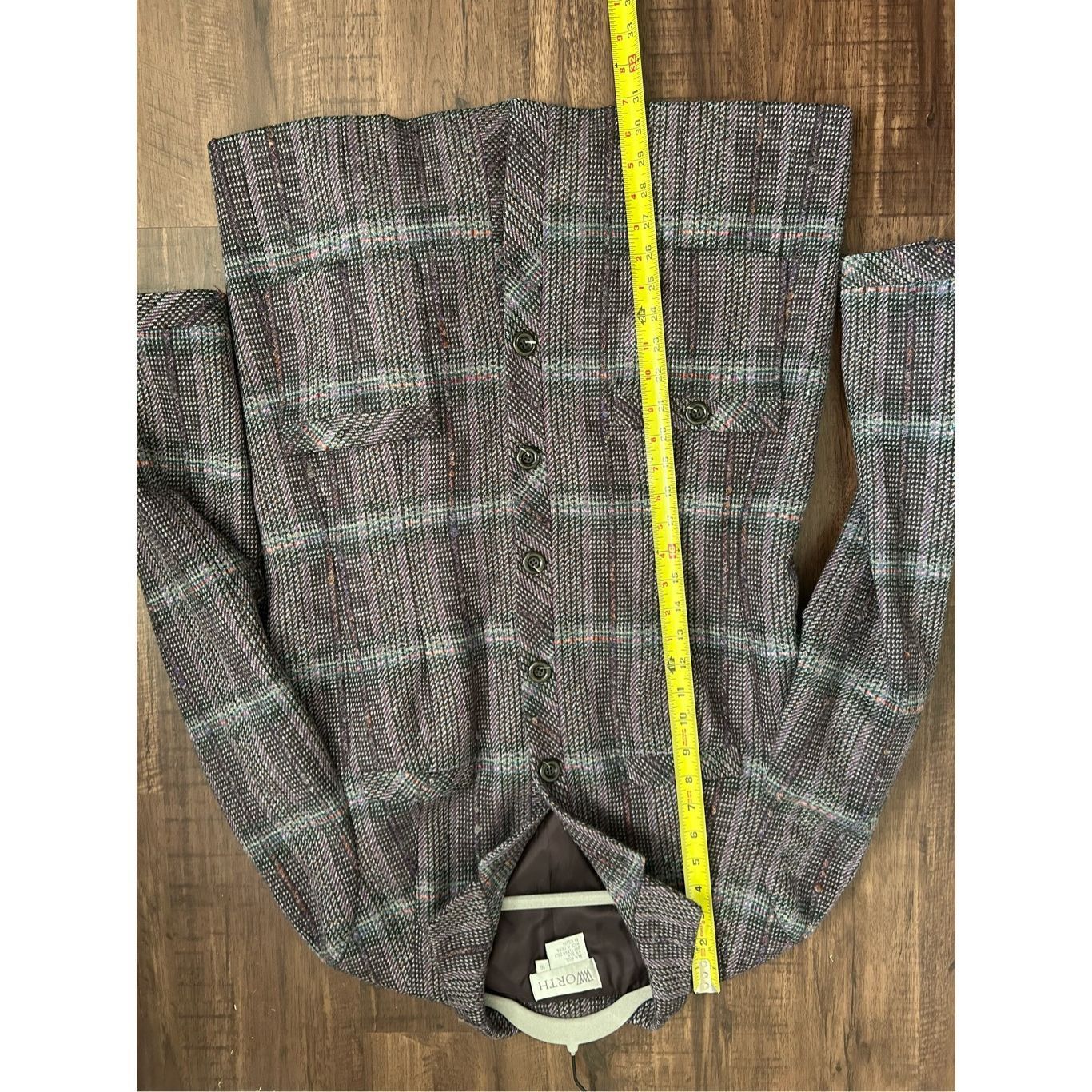 Good Worth & Co. WORTH Wool/Silk Purple White Red Plaid Button Coat, Size 16 Size XXL / US 16-18 / IT 52-54 - 6 Thumbnail