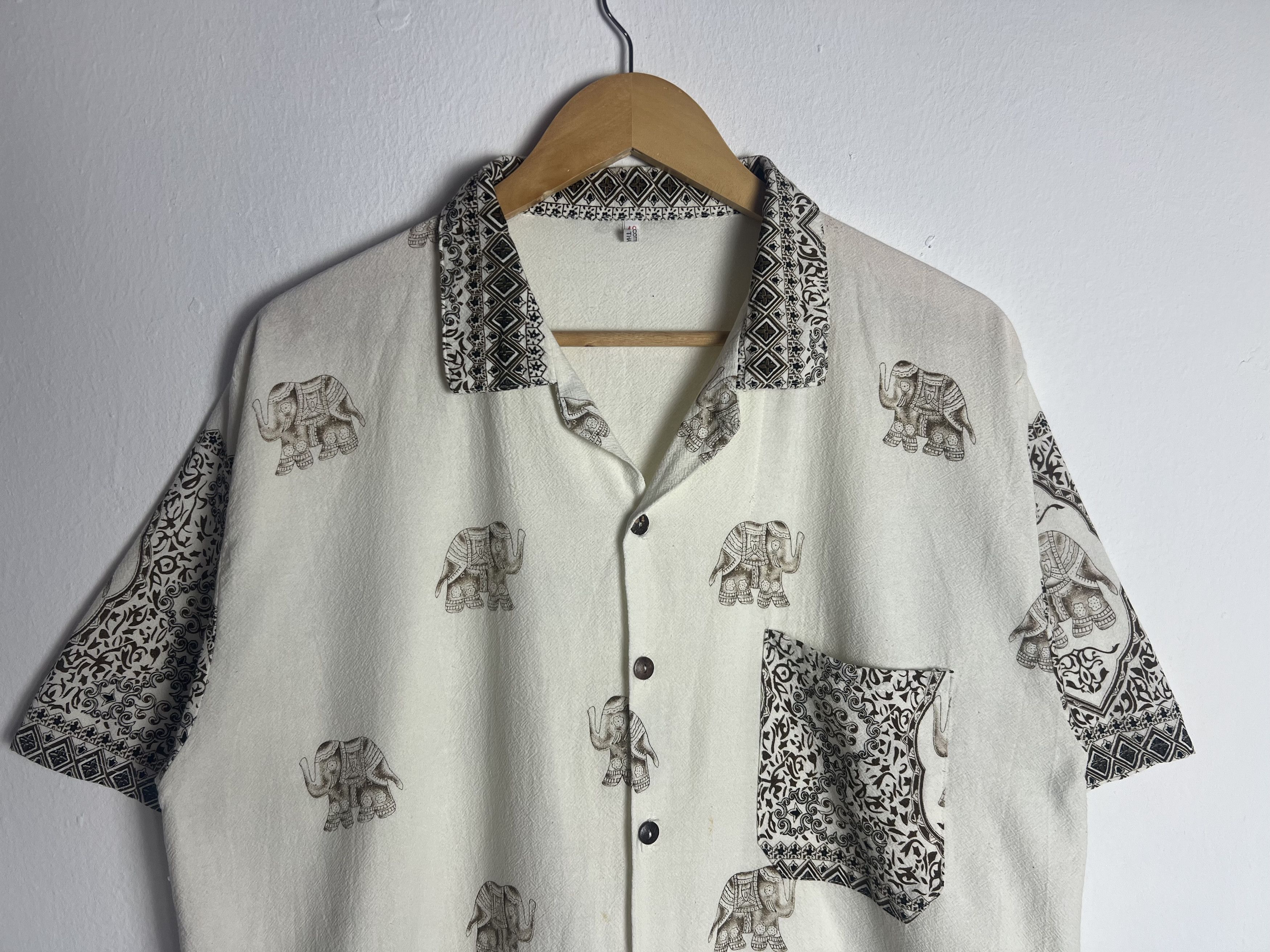 If Six Was Nine Elephant Print Patterned Trim Collar Camp Shirt Size US L / EU 52-54 / 3 - 2 Thumbnail