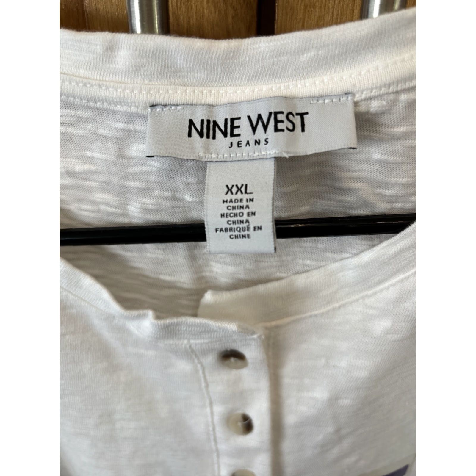 Nine West Nine West Women Short Sleeve Front Button Slub Henley Top White XXL NEW Cotton Size XXL / US 16-18 / IT 52-54 - 3 Thumbnail