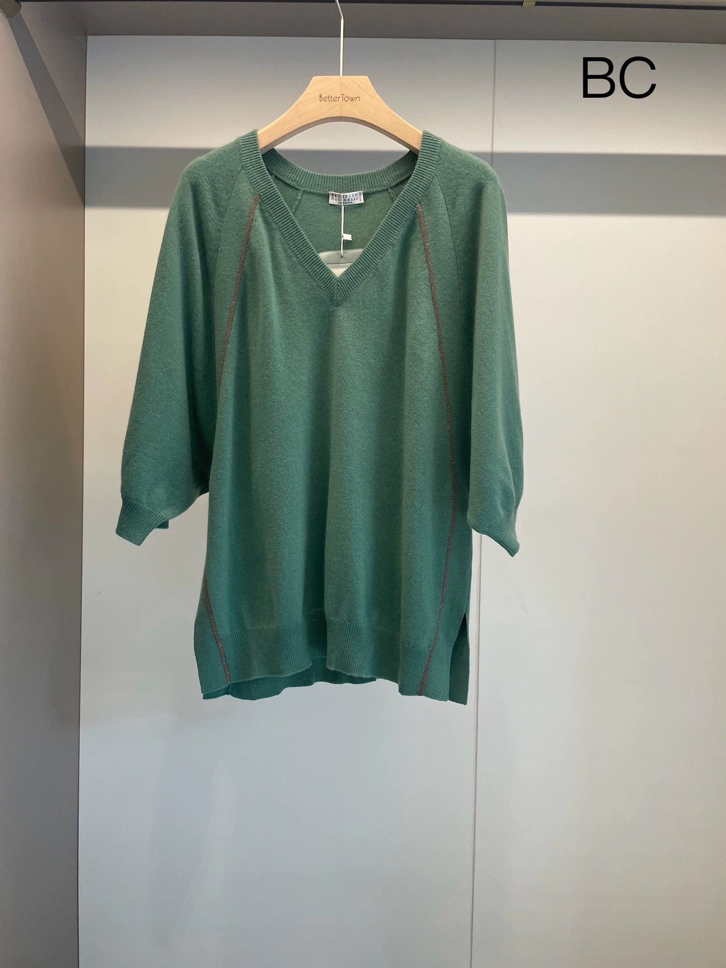 Brunello Cucinelli Green Beaded V-Neck Cashmere Sweater M - dmc