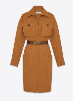 Saint Laurent Paris oc11z1125 Saharienne Dress in Cotton Twill in Brown Size M / US 6-8 / IT 42-44 - 1 Thumbnail