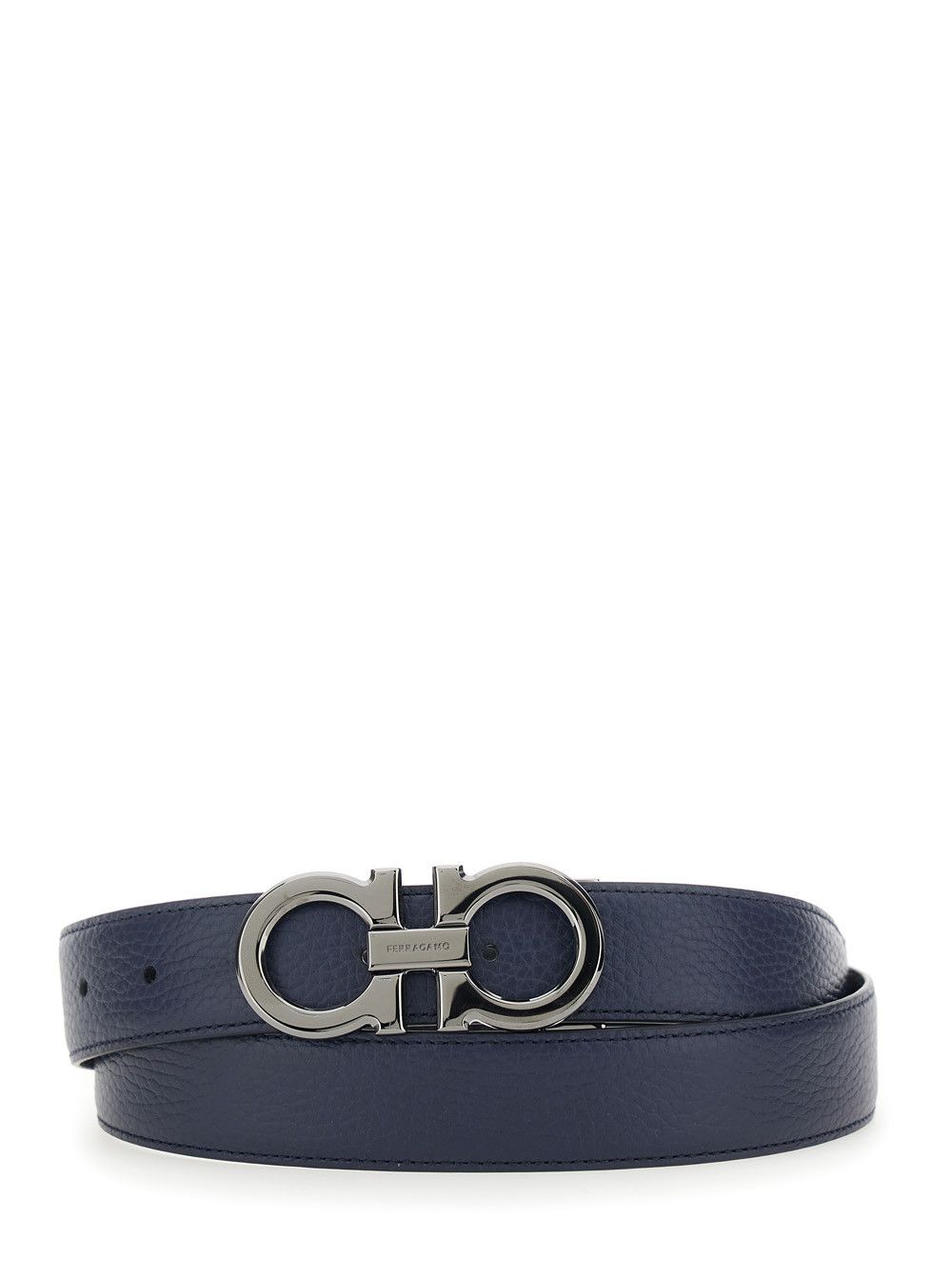 Salvatore Ferragamo Blue Reversible Belt with Gancini Buckle in Grained Leather Man Size ONE SIZE - 1 Thumbnail