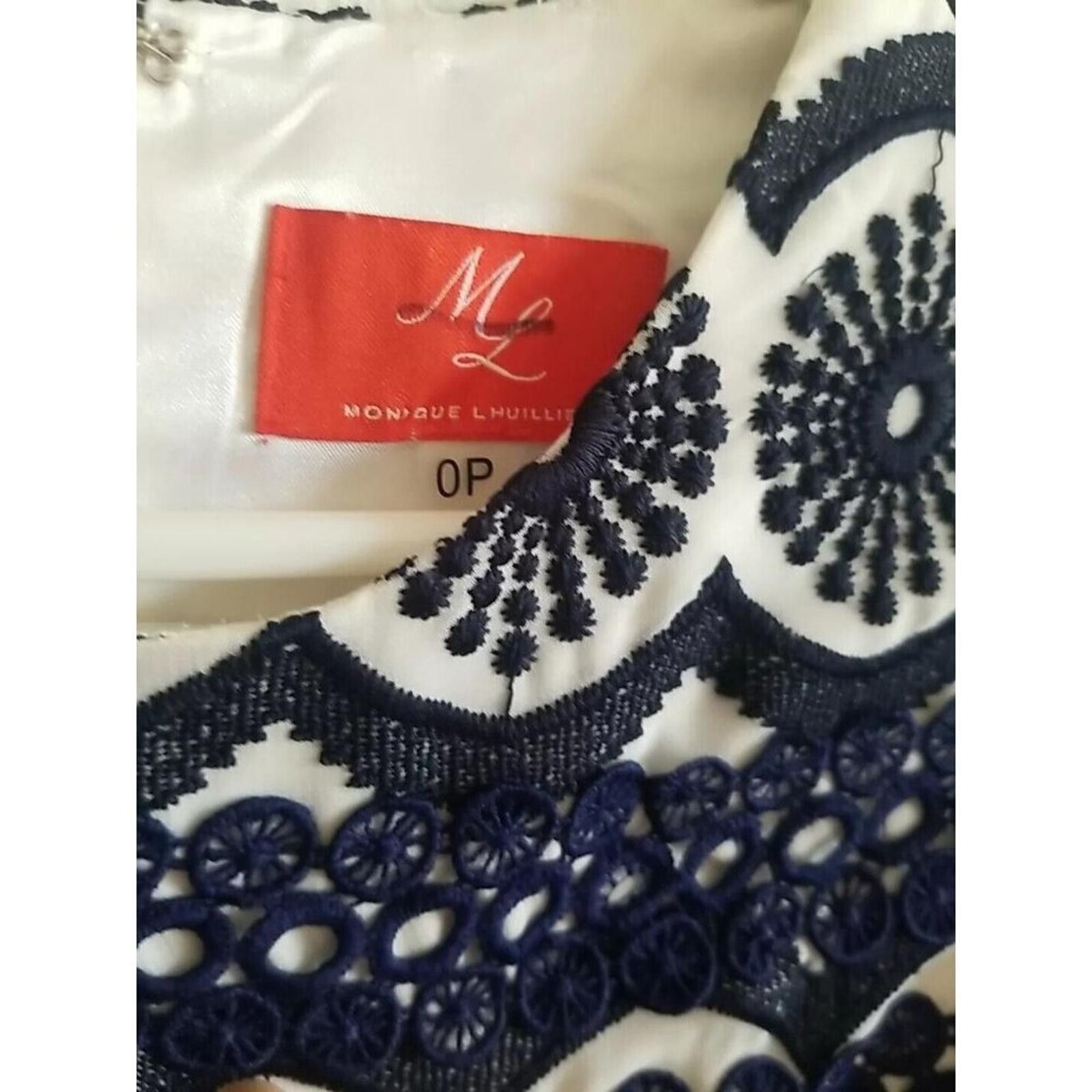 Other Monique L’huilier Pleated Fit & Flare Midi Dress Blue White Size XS / US 0-2 / IT 36-38 - 4 Thumbnail