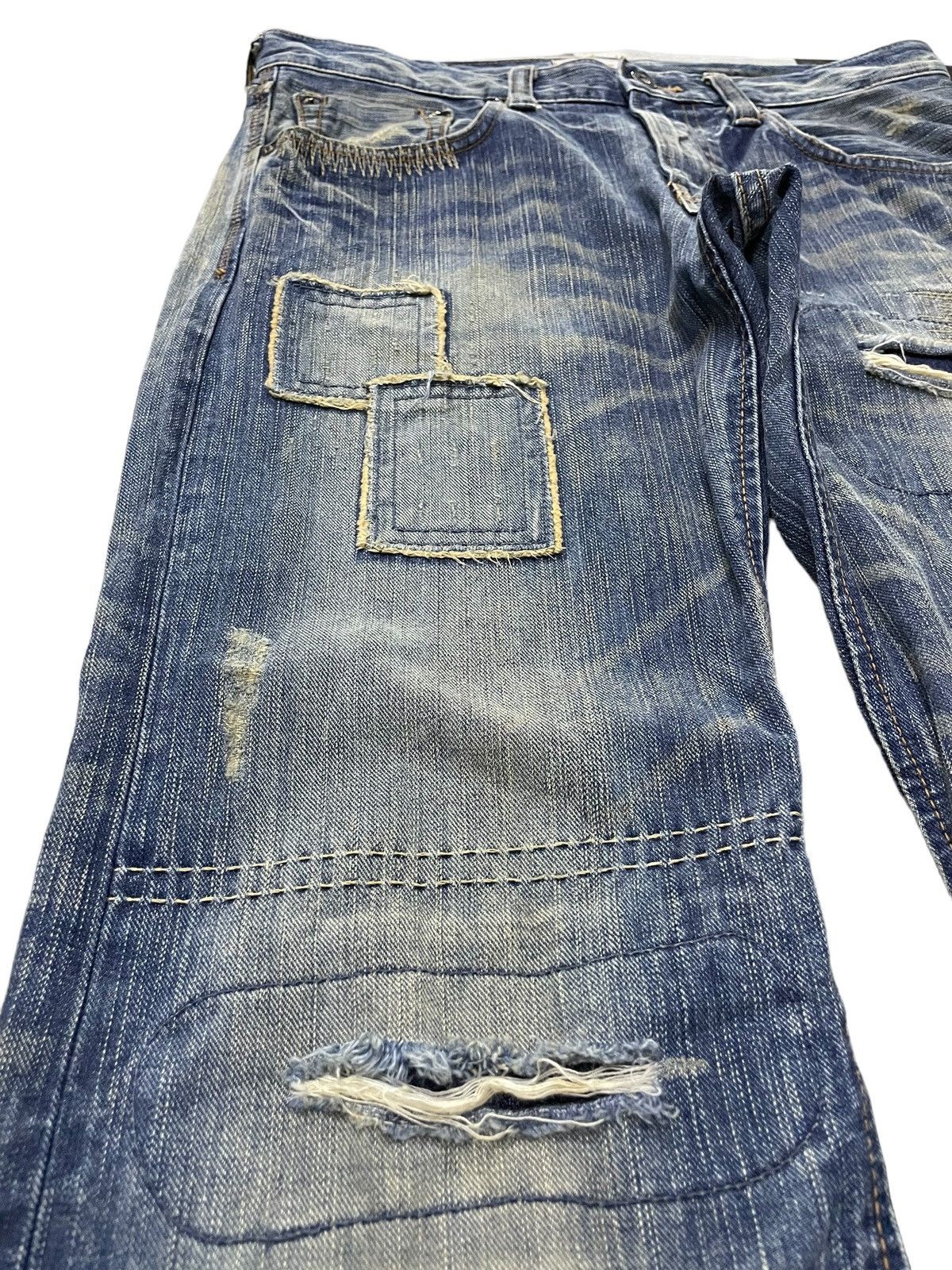 Edwin × Hysteric Glamour Vintage Edwin 403XV Patchwork Zig Zag Distressed Jeans Size US 32 / EU 48 - 12 Thumbnail