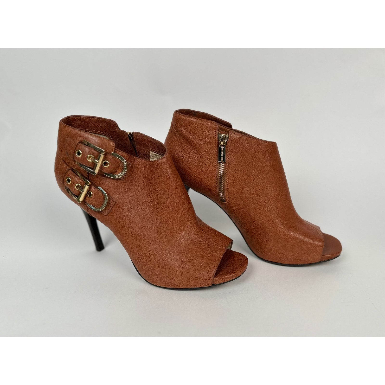 Michael Kors Michael Kors Tan Leather Peep Toe Booties Size US 10 / IT 40 - 2 Thumbnail