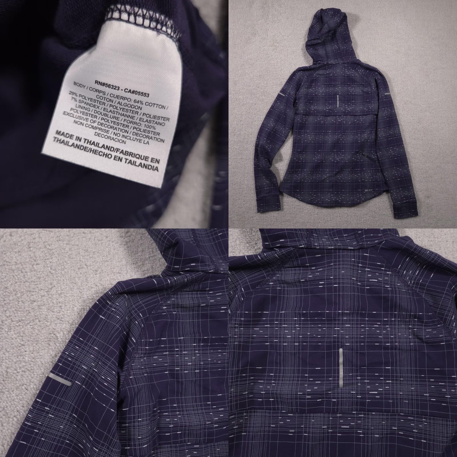 Nike Nike Dri-FIT Hoodie Womens Small Navy Grid Print Pullover Zip Pocket Sports Running Gift Size S / US 4 / IT 40 - 9 Thumbnail