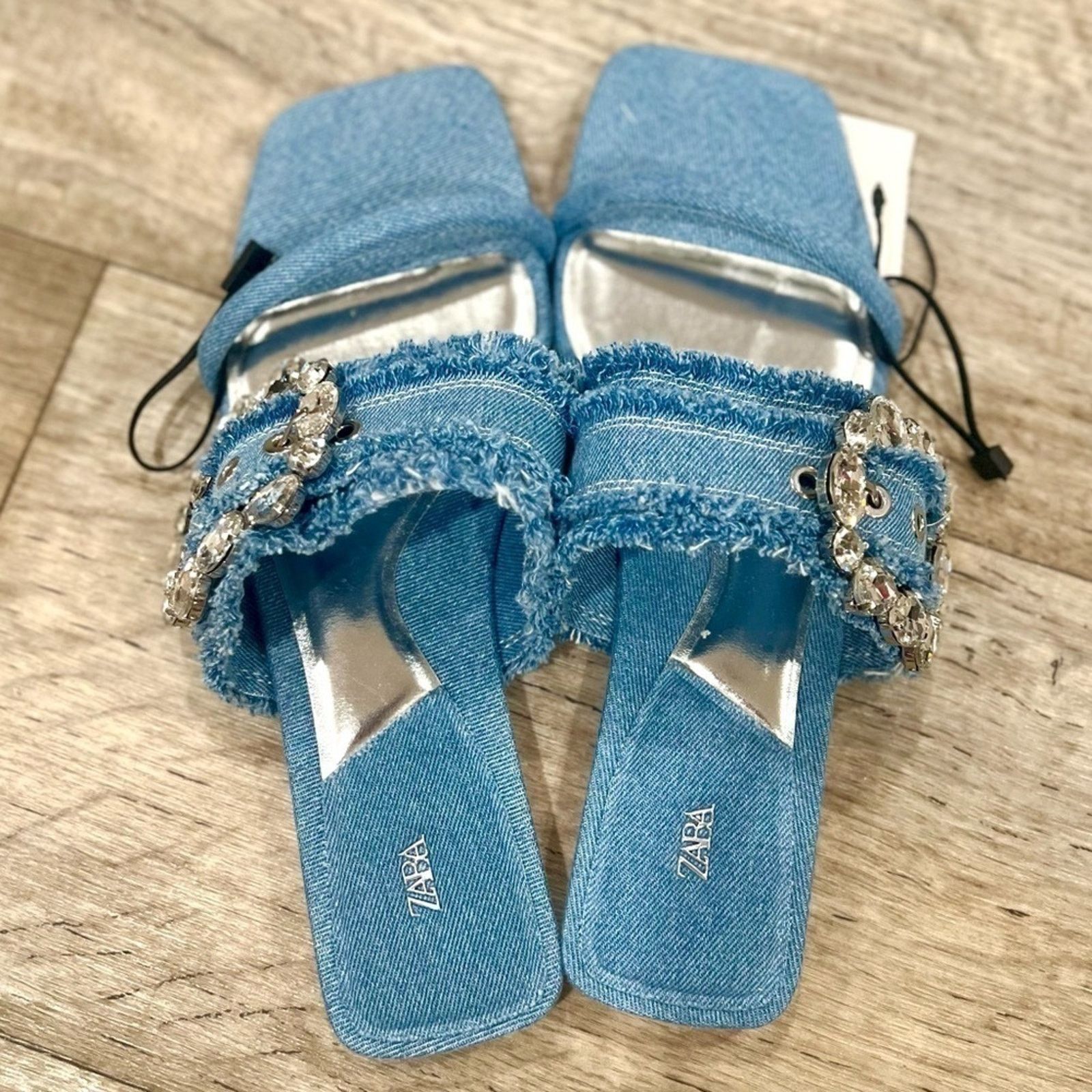 Zara ZARA Embellished Denim Slide Sandals NWT Size US 6.5 / IT 36.5 - 15 Thumbnail