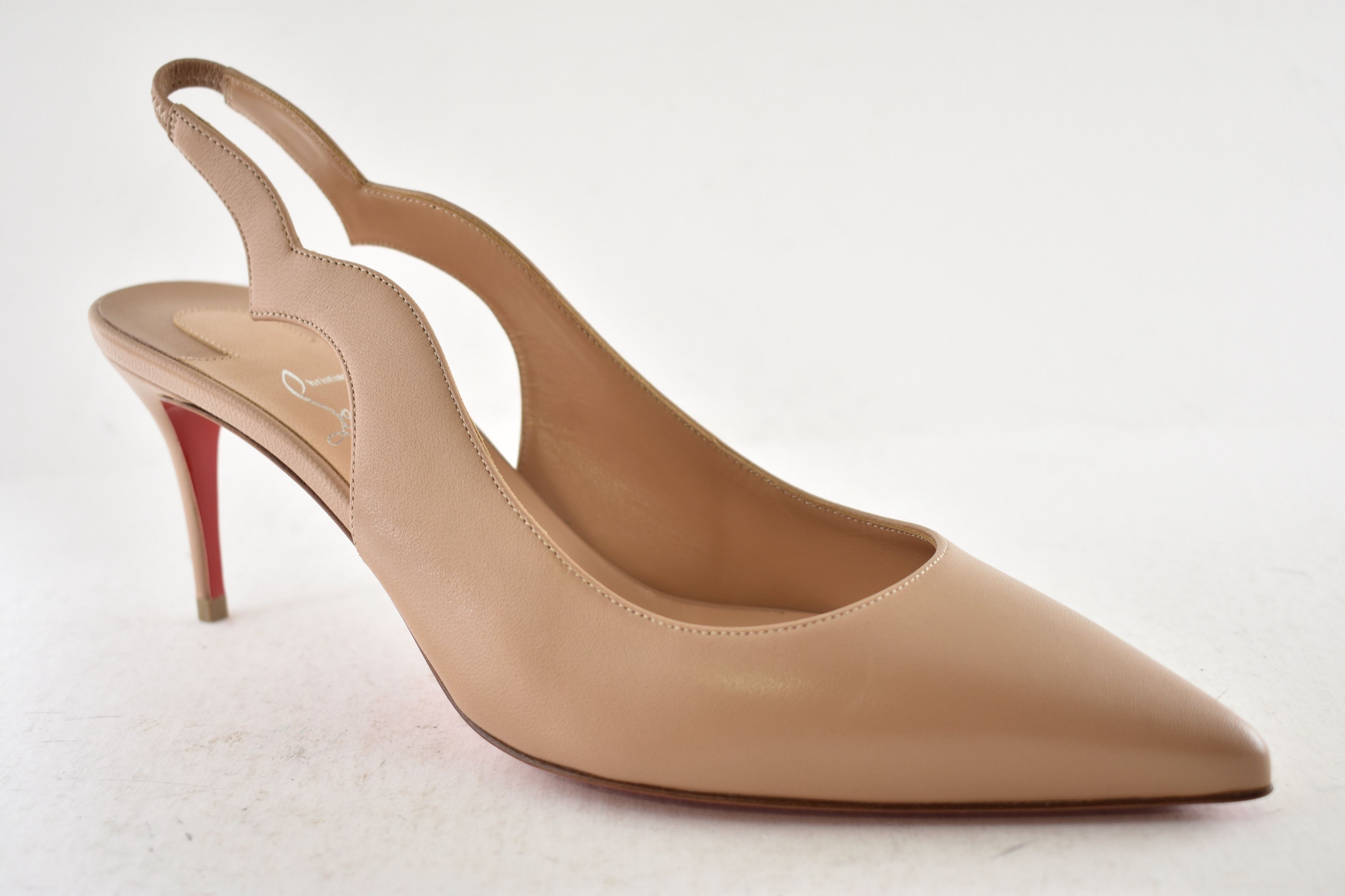 Christian Louboutin Hot Chick Sling 70 Nude Blush Nappa Leather Low Heel Pump 37 Size US 7 / IT 37 - 4 Thumbnail