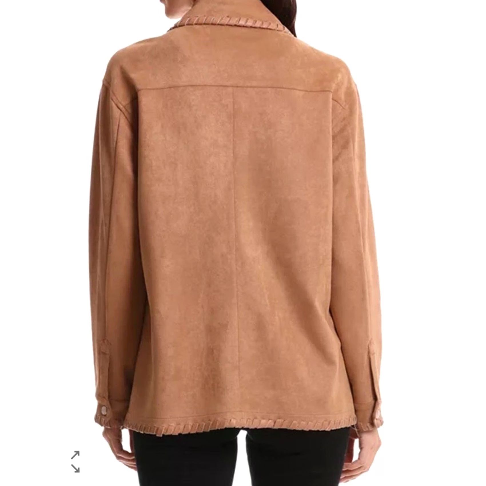 Vintage Bagatelle Shacket Western Shirt XS Long Sleeve Snap Front Faux Suede Tan Brown Women Quarter Whipstitch Button-Up Shacket Modern Basic Size XS / US 0-2 / IT 36-38 - 2 Thumbnail