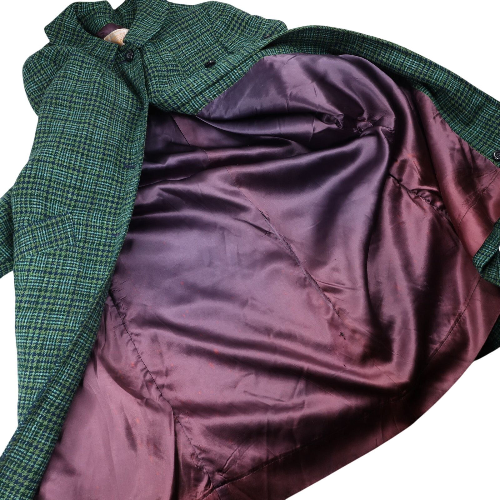 Vintage Pendleton Houndstooth Wool Satin Lined Overcoat