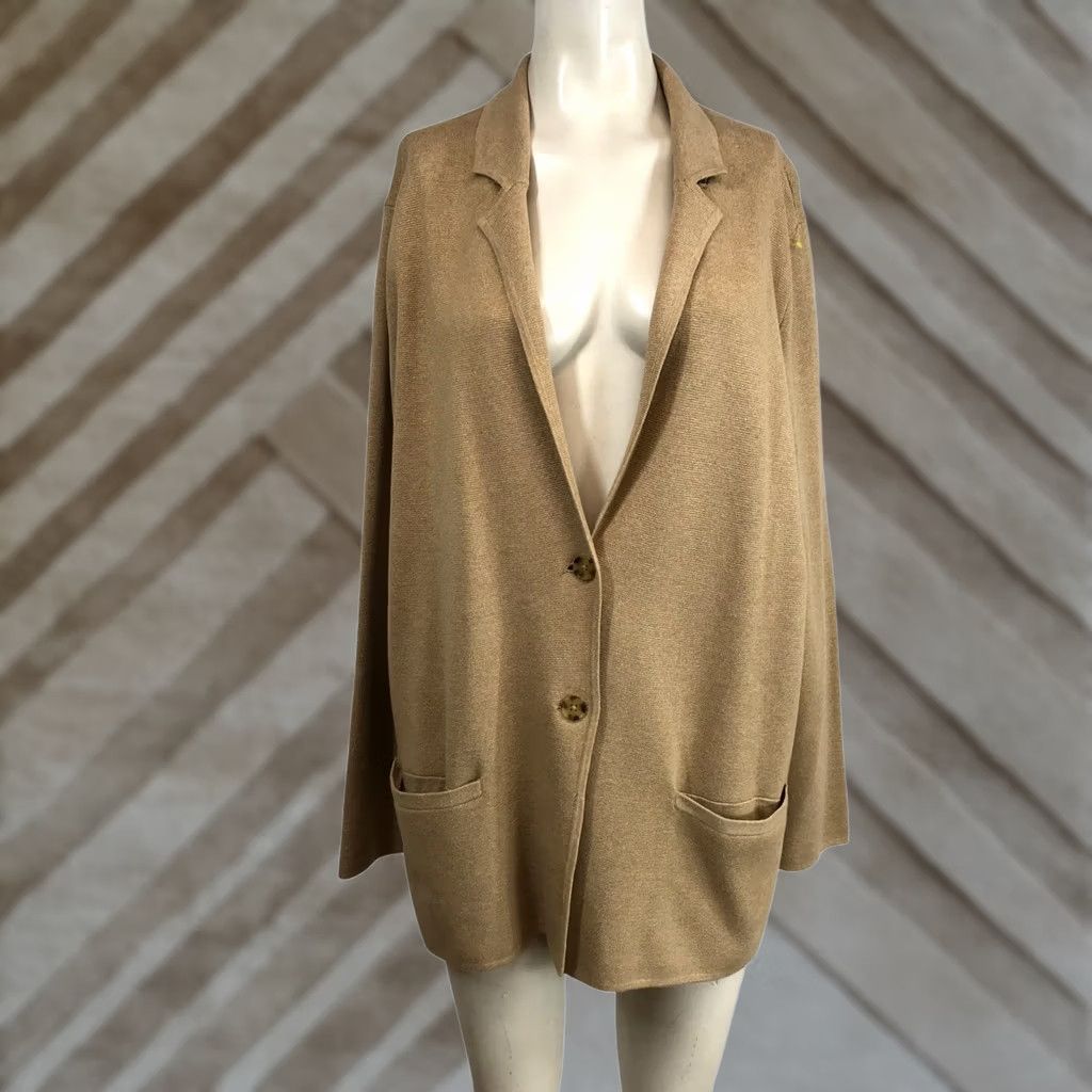 Lands' End Lands End Women Blazer Cardigan Knit Tan Cotton XL Preppy Jacket Womens Size XL / US 12-14 / IT 48-50 - 1 Thumbnail