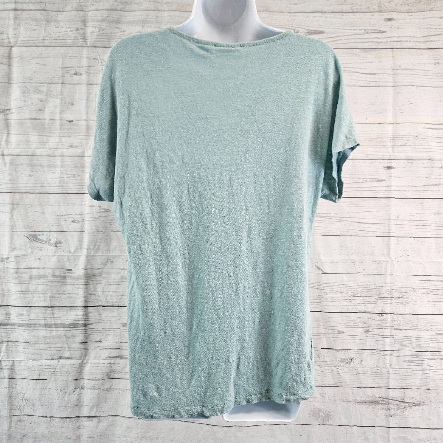 Vintage Sigrid Olsen Womens Linen Top Sz Medium Solid Green Short Sleeve Shirt M Green Basic Womens Size M / US 6-8 / IT 42-44 - 4 Thumbnail