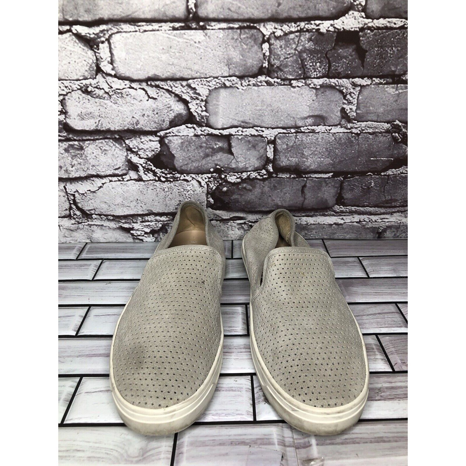 Other Via Spiga Grey Suede Leather Perforated Slip On Sneaker Shoe Size US 7 / IT 37 - 20 Thumbnail