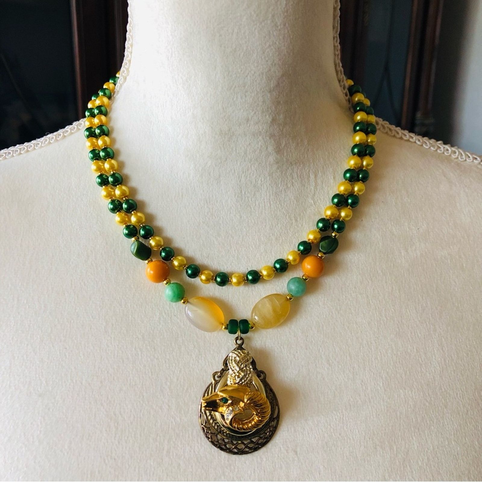 Handmade Handcrafted repurpose double strand KJL emerald ram necklace Size ONE SIZE - 2 Thumbnail