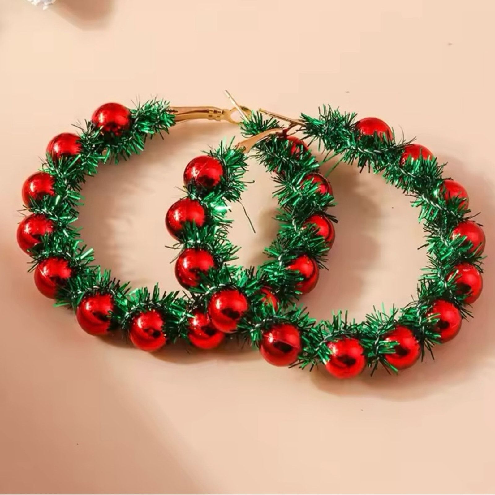 Other Christmas Wreath Circle Hoop Earrings for Women Size ONE SIZE - 1 Thumbnail