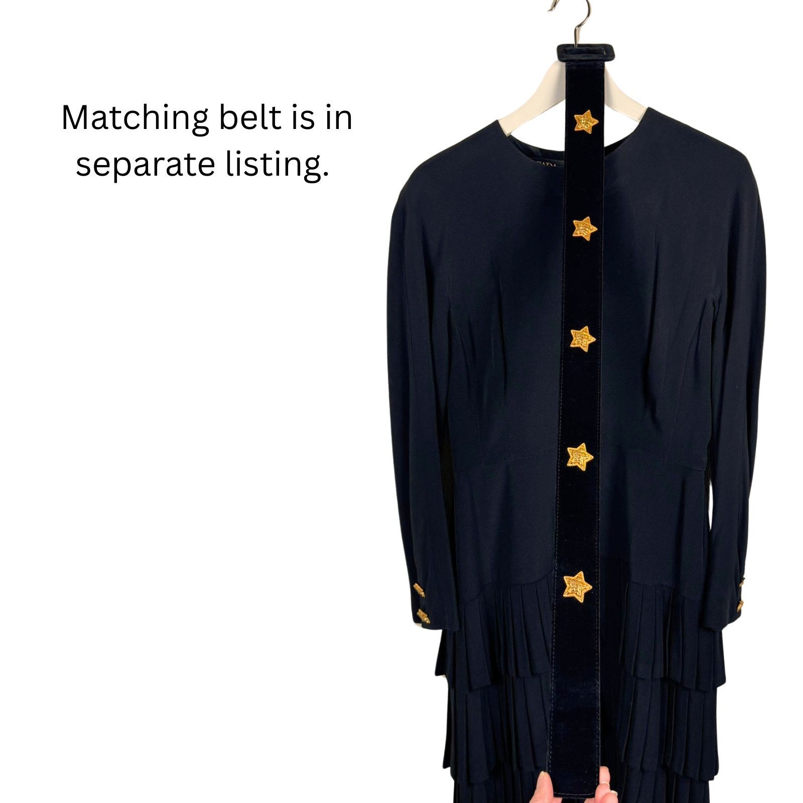 Escada Escada Vintage Black Gold Star Buttons Dress 1980s Size 40 Size M / US 6-8 / IT 42-44 - 10 Thumbnail