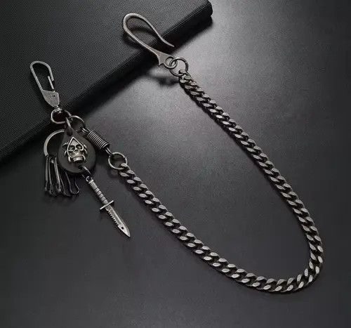Other Black Skull & Dagger Chain Keychain | Gothic, Streetwear Size ONE SIZE - 4 Thumbnail