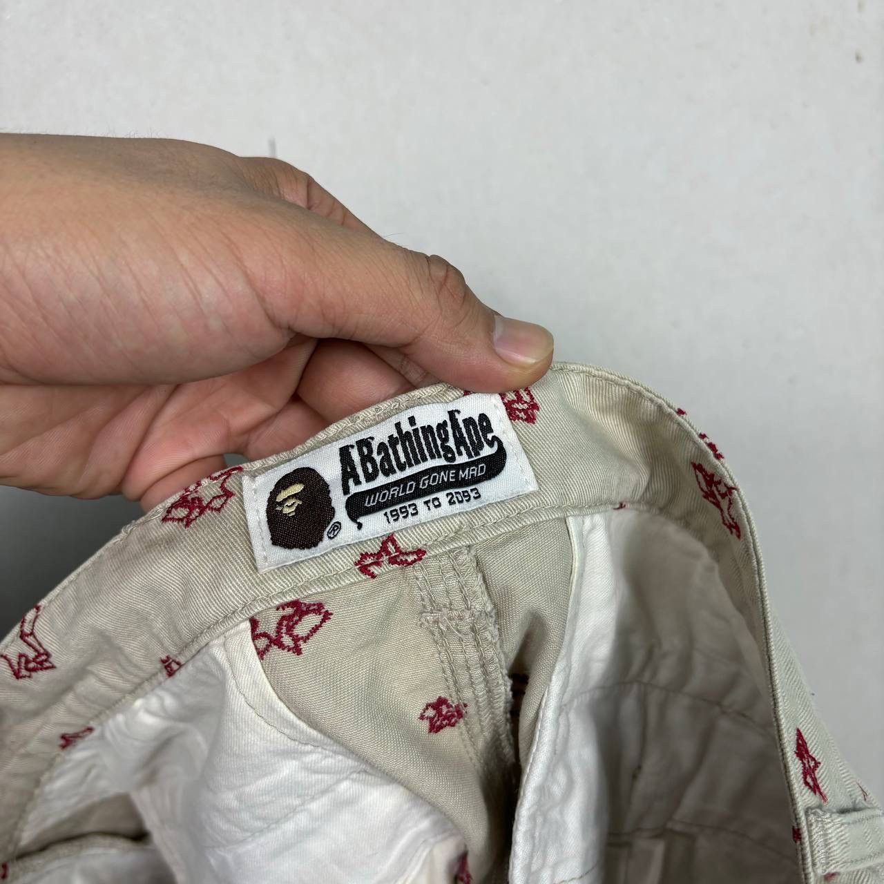 Bape Vintage BAPE Star Print Chinos Beige Red Bape Sta Pants XS Size 31" - 14 Thumbnail