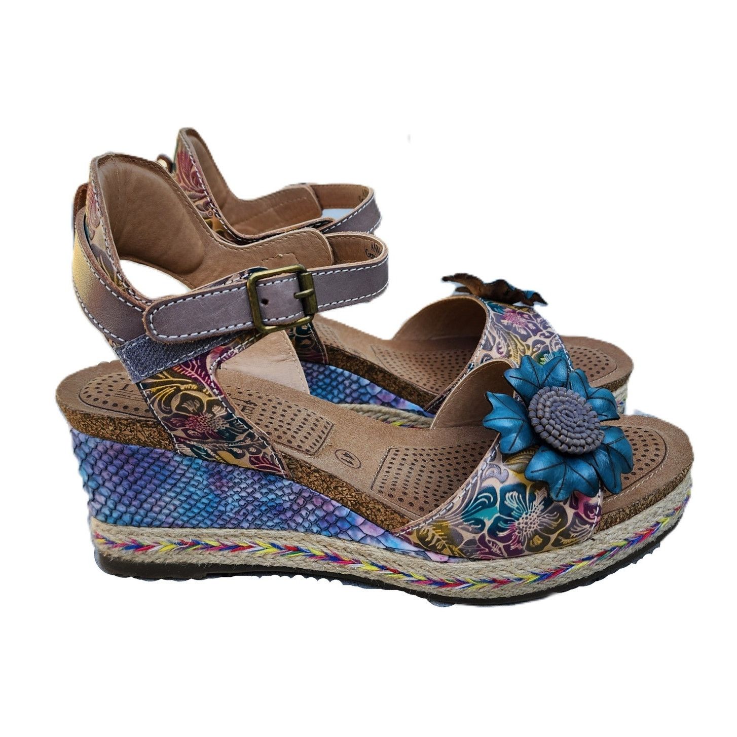 Designer L'Artiste Spring Step Annmarie Embossed Strap Wedge Sandals Size US 10.5 / IT 40.5 - 1 Thumbnail