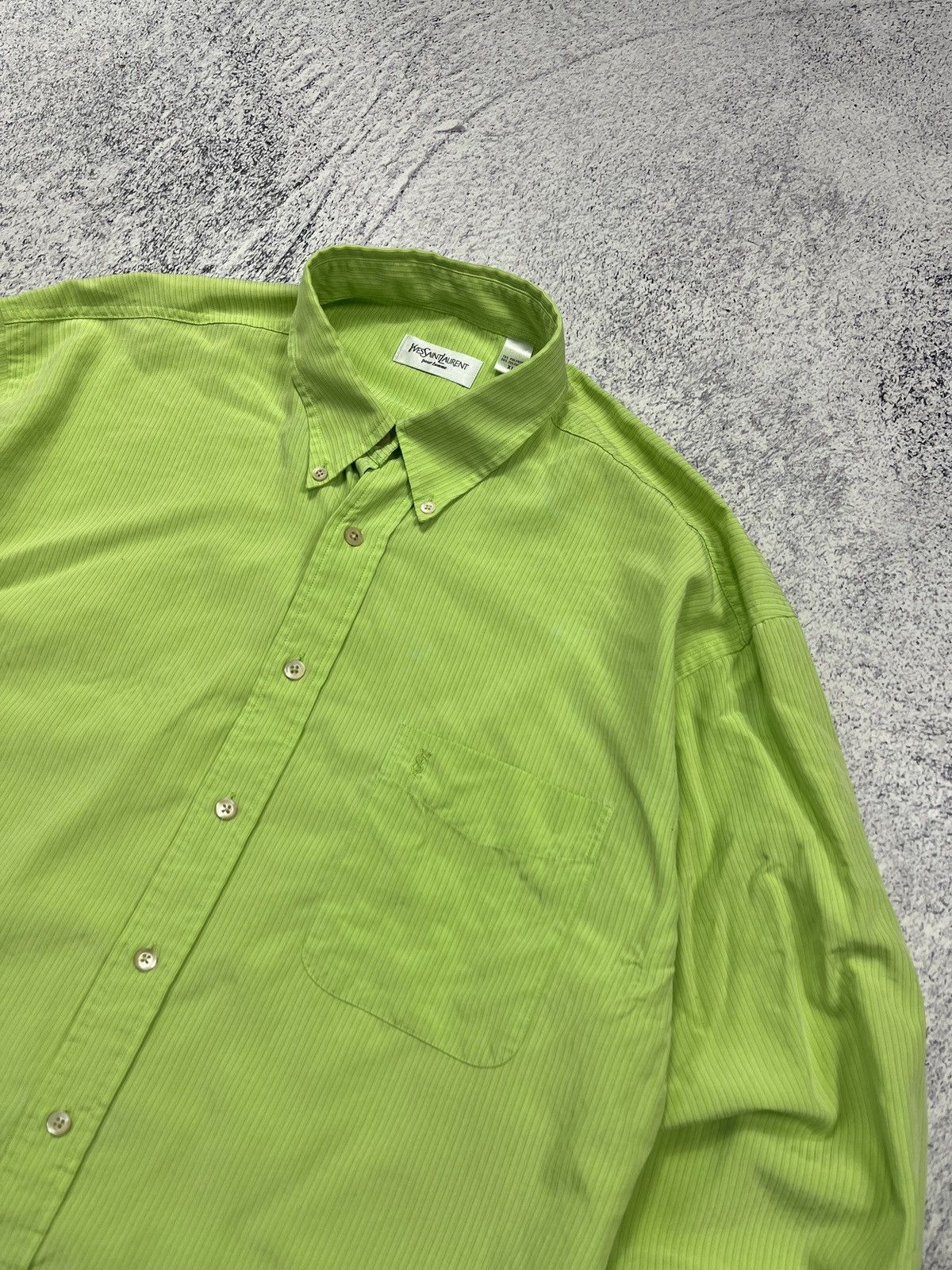 Vintage × Yves Saint Laurent Vintage 90s Yves Saint Laurent Pocket Logo Button Up Shirt Size US XL / EU 56 / 4 - 4 Thumbnail