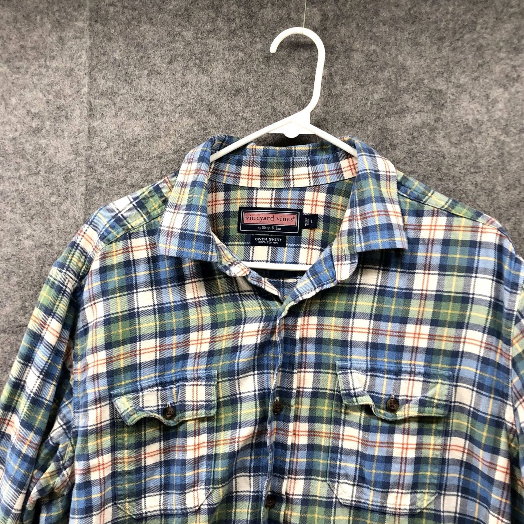 Vineyard Vines Vineyard Vines Flannel Shirt Mens L Owen Blue Green Plaid Cotton Utility Shirt Size US L / EU 52-54 / 3 - 3 Thumbnail