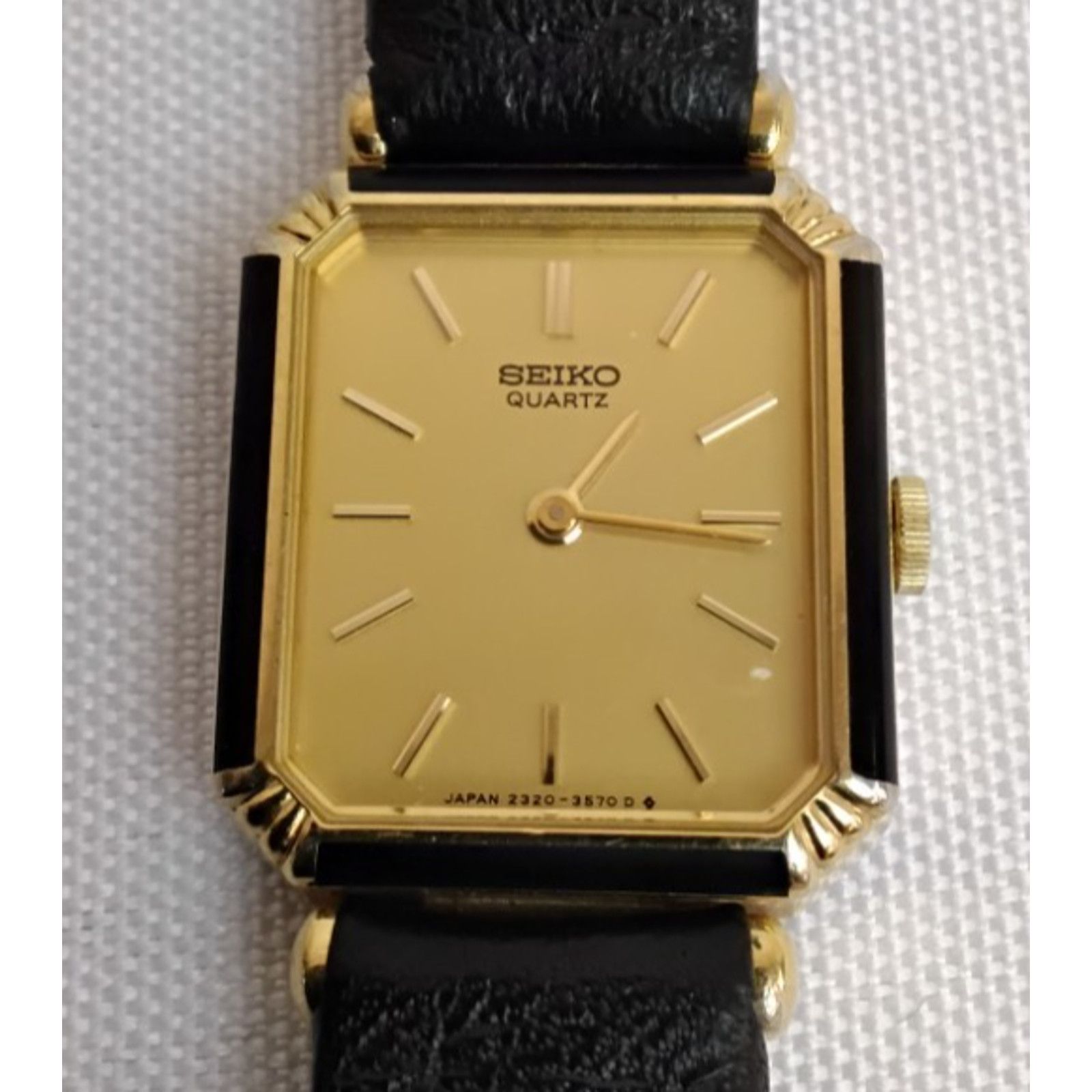 Seiko Seiko Quartz Ladies Watch 2320-676A Gold Dial Black Band VTG Size ONE SIZE - 2 Thumbnail
