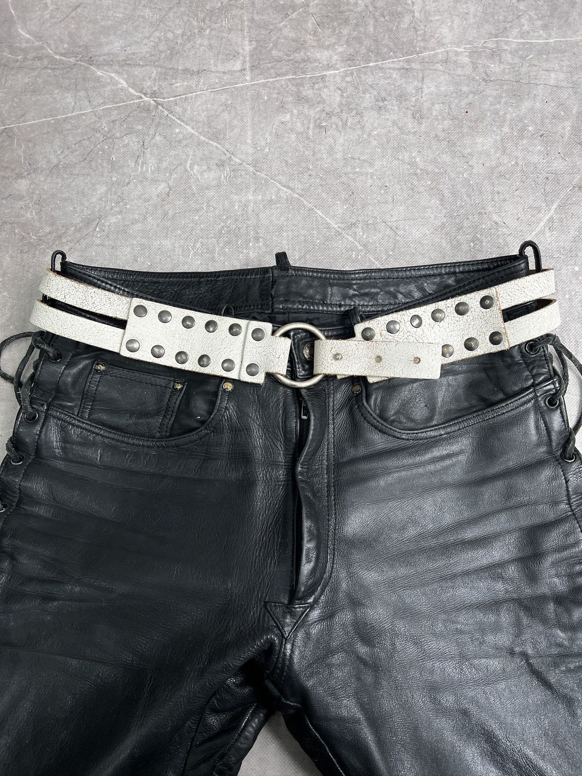 White Studded Leather Belt maison margiela style y2k