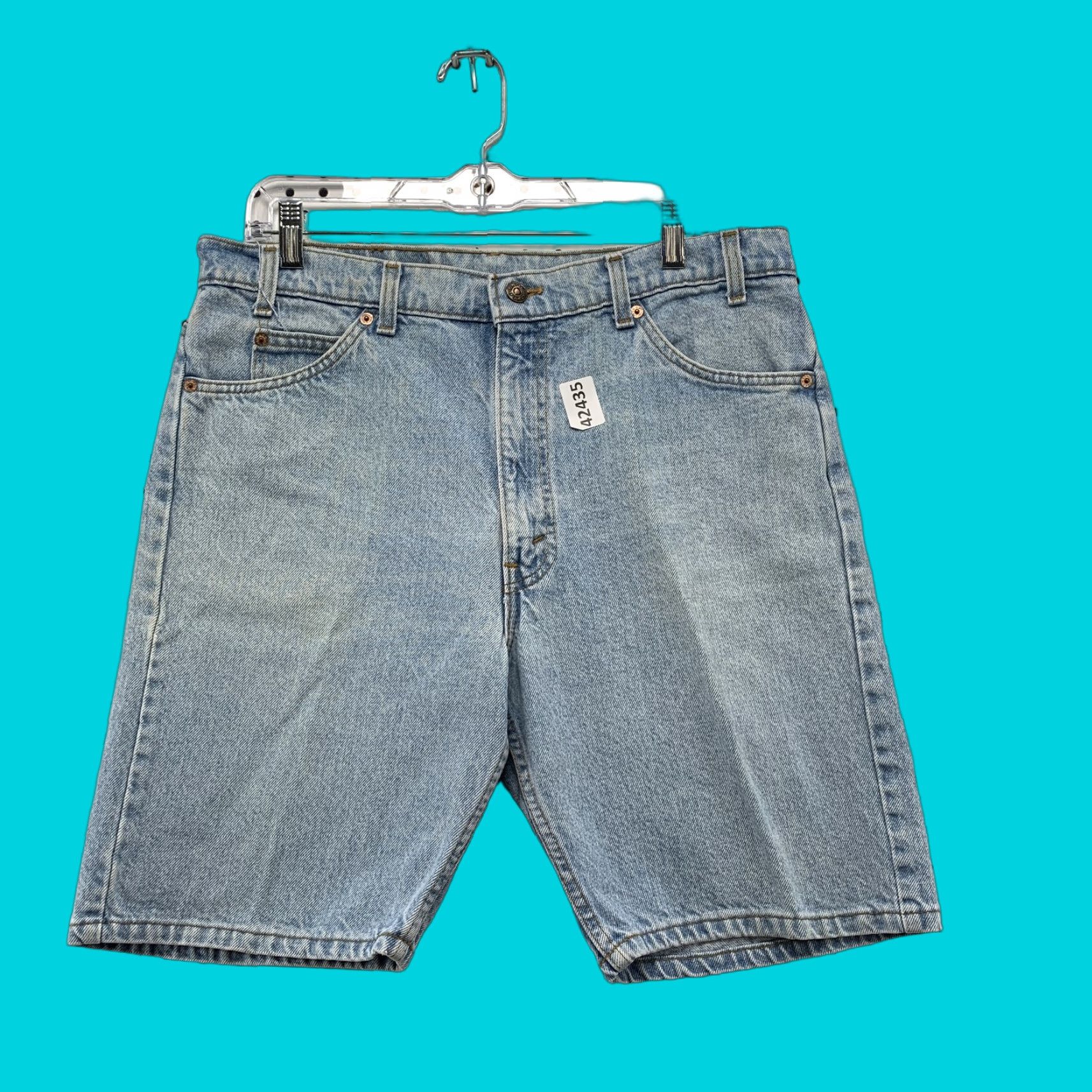VINTAGE Levi's Denim Shorts Mens 36 9-Inch Inseam Light Wash Orange Tab 90s Mens Shorts Regular Blue Pattern Solid 5-Pocket Decade 90s Mens