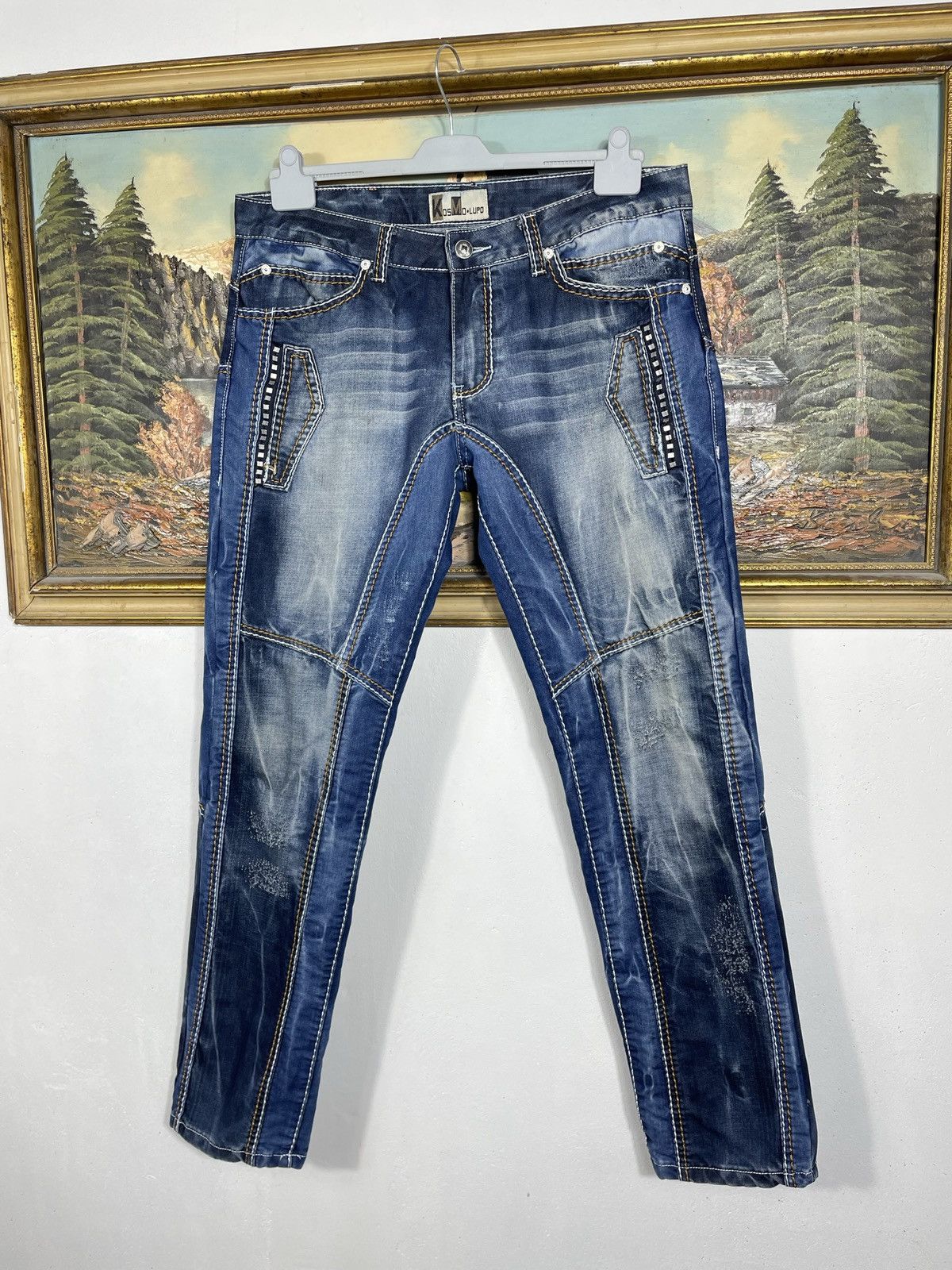Japanese Brand Kosmo Lupo Navy Vintage Denim Jeans Avant Garde Trousers Size US 36 / EU 52 - 4 Thumbnail