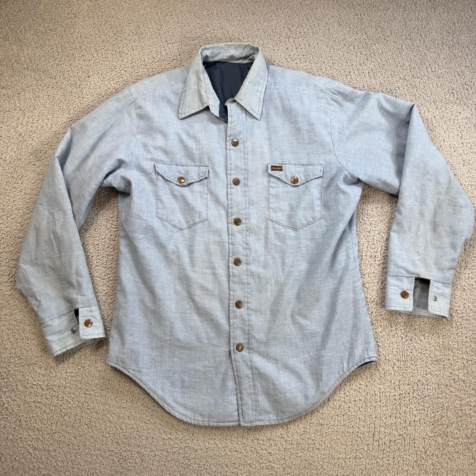 Wrangler Vintage Wrangler Lined Chambray Work Shirt Jacket Light Blue Size US L / EU 52-54 / 3 - 1 Thumbnail